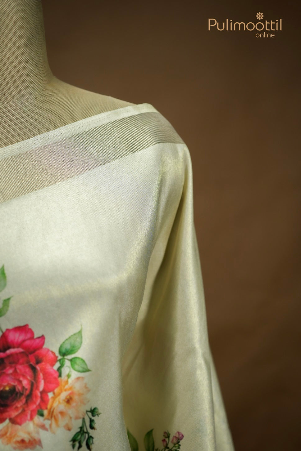 Cream Colour Kerala Golden Tissue Fancy Saree.