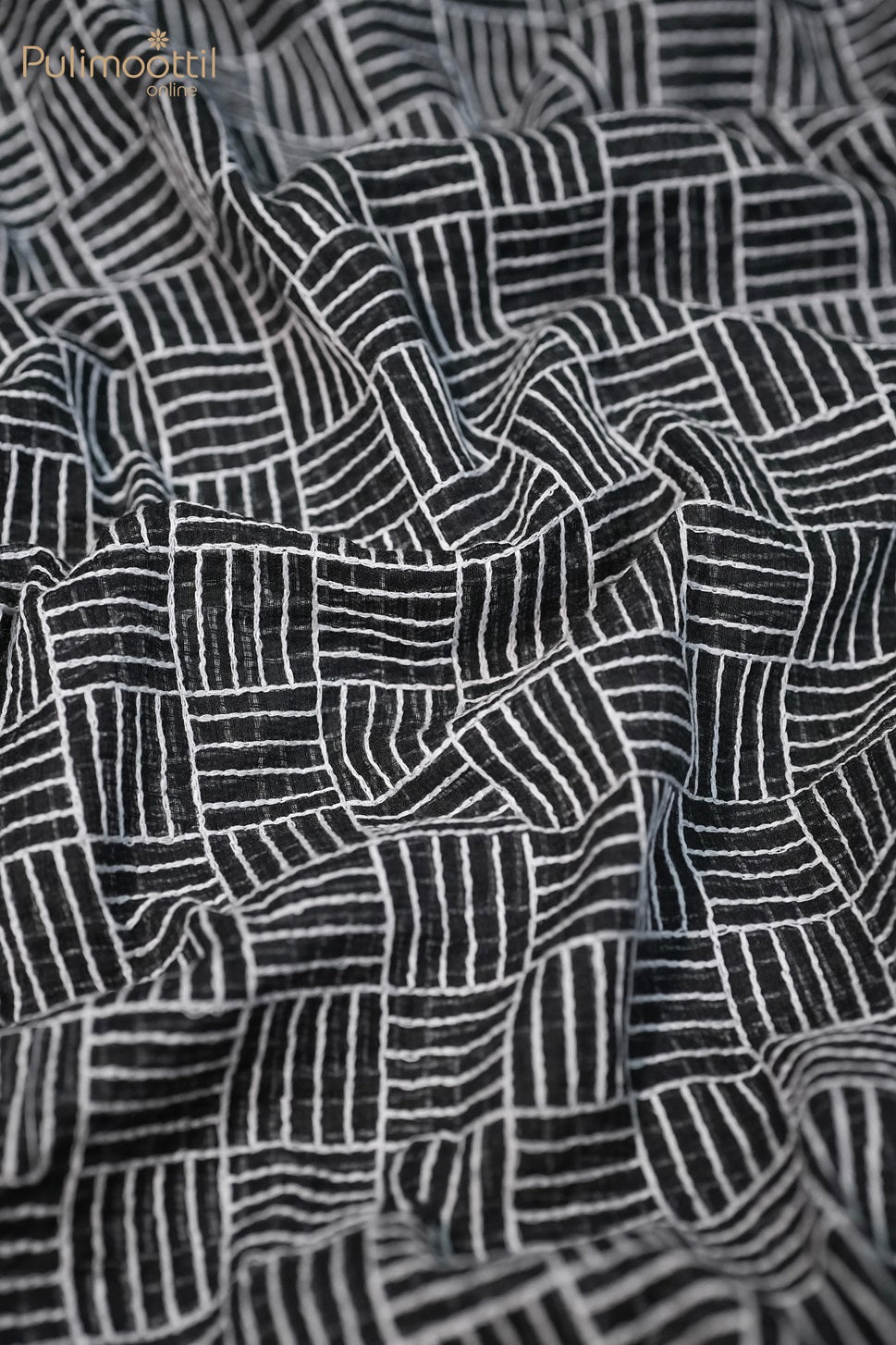 Black Colour Net Kota Fabric