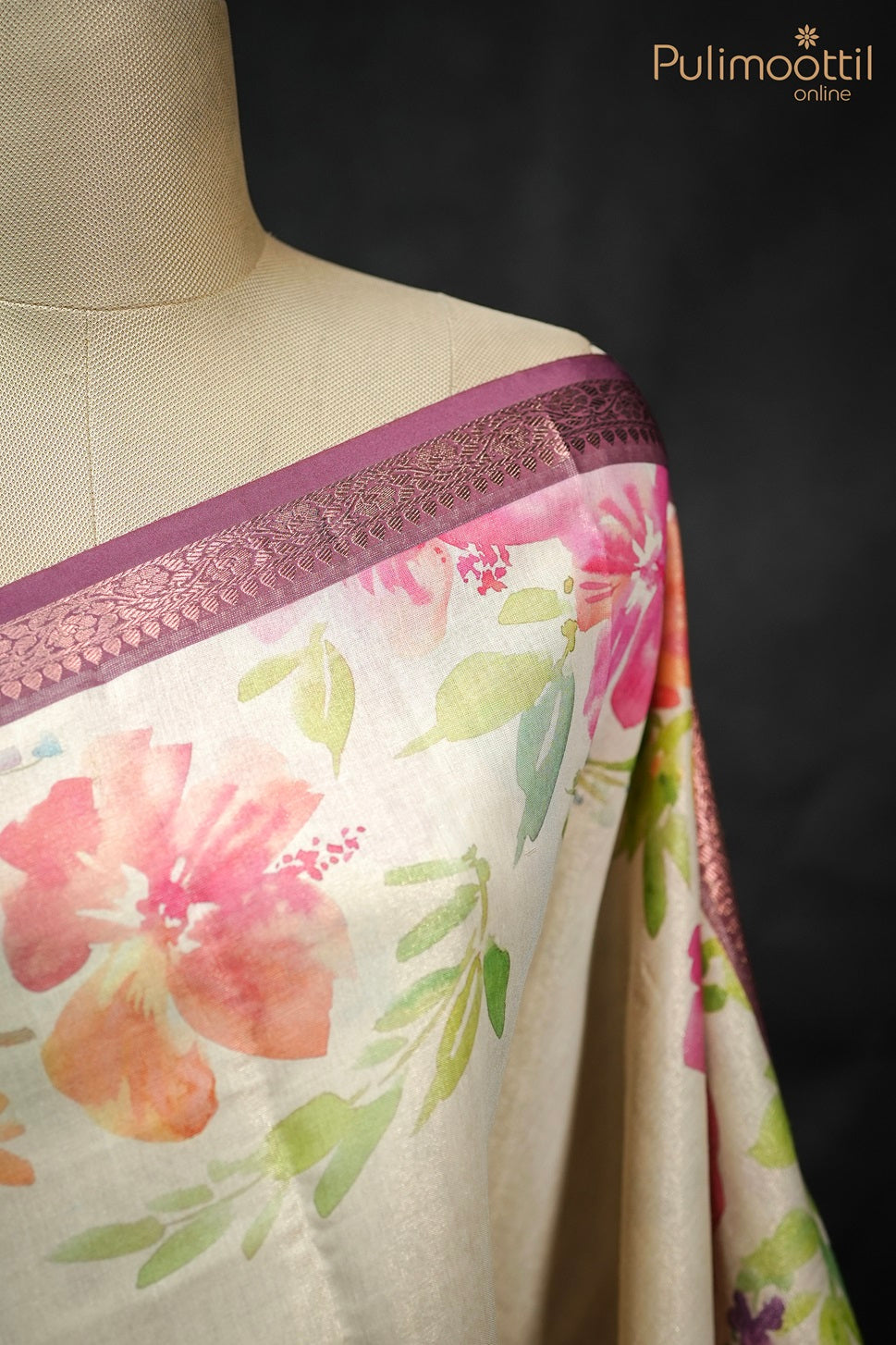 Kerala Tissue Floral Print Fancy Saree.
