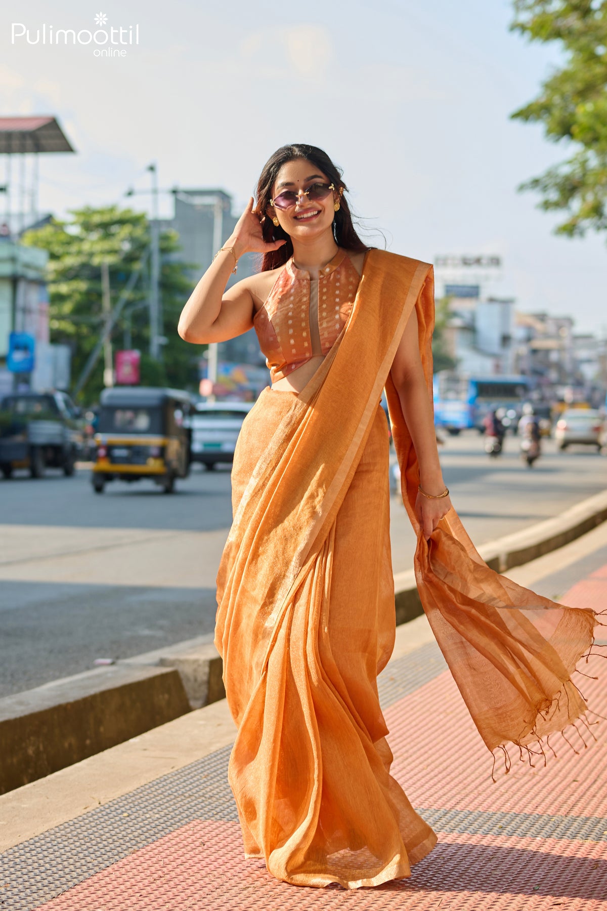 Orange-Yellow Colour Linen Saree