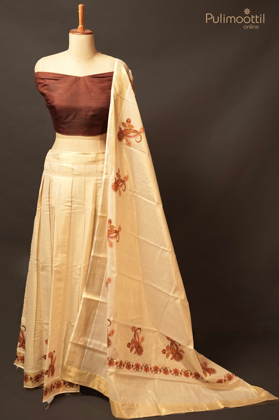 Onam Special Kerala Traditional Golden Tissue Dhavani Set