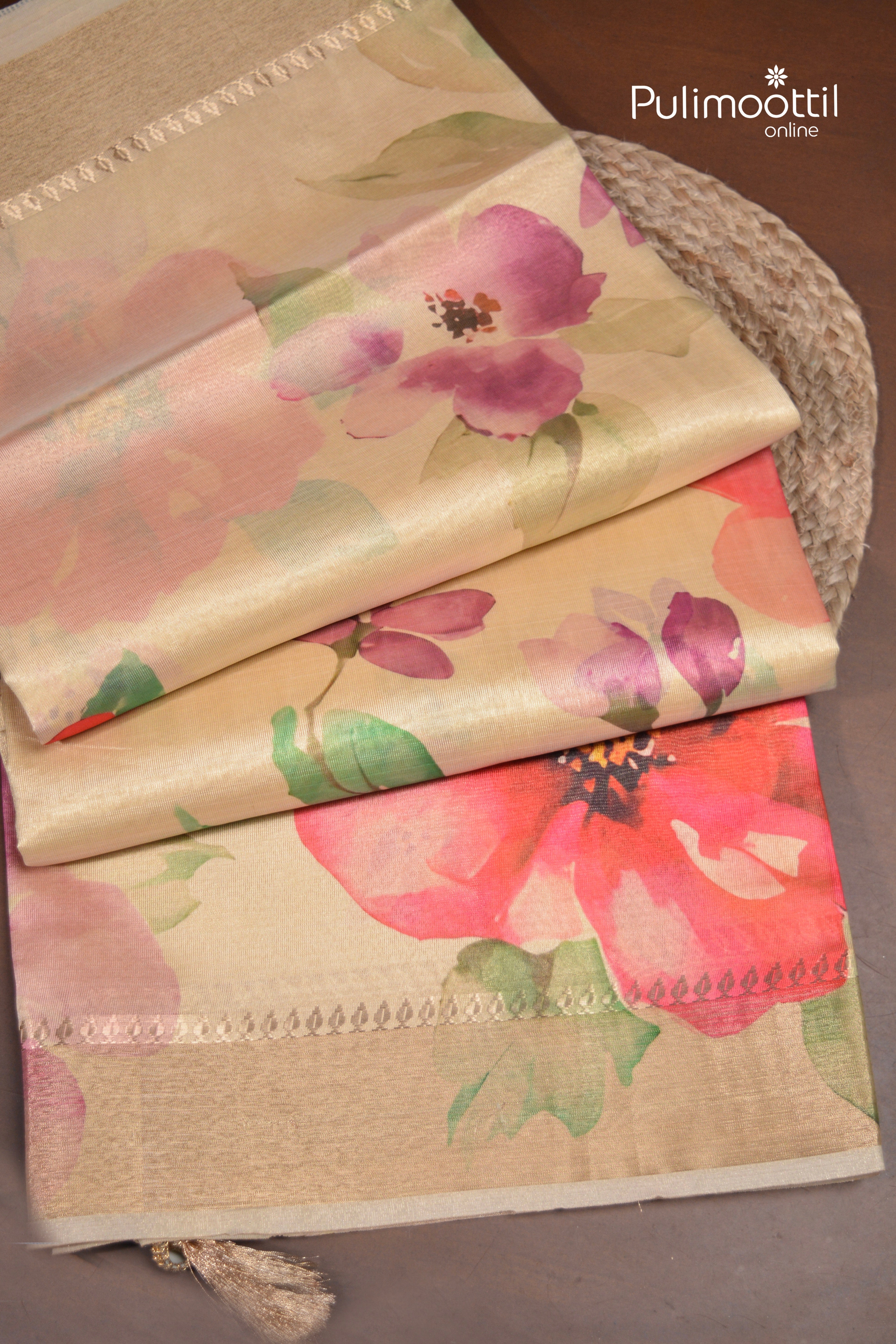 Light Golden Tissue Organza Traditional Saree