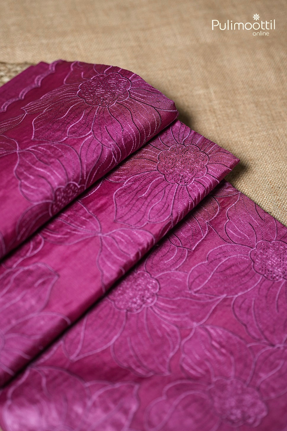Dark Pink Colour Applique Work Organza Saree