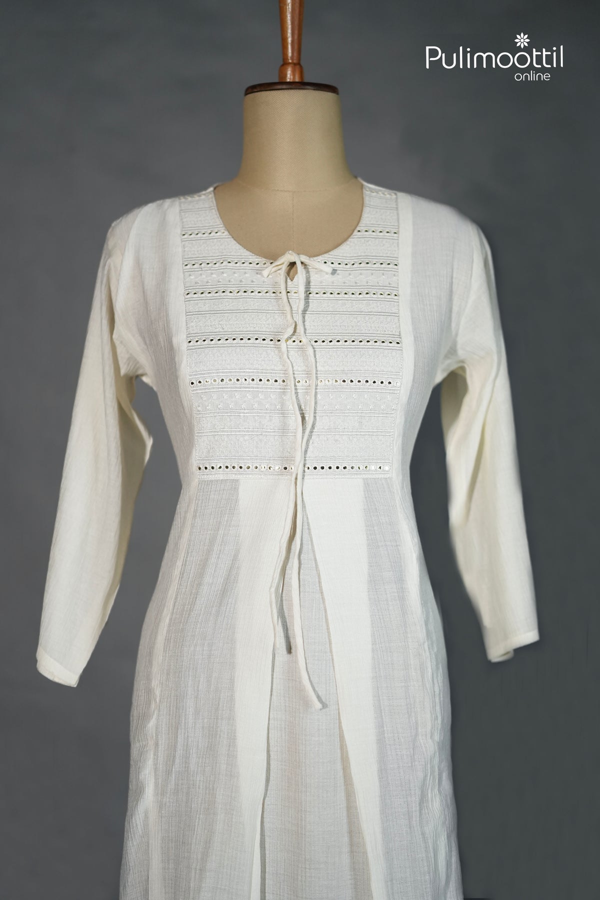 Offwhite Colour Crushed Chanderi A-Line Kurti