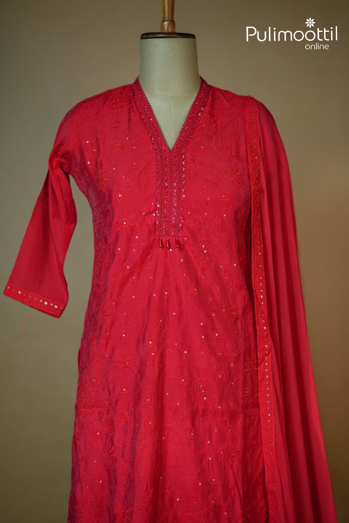 Red Colour Blended Chanderi Salwar Set