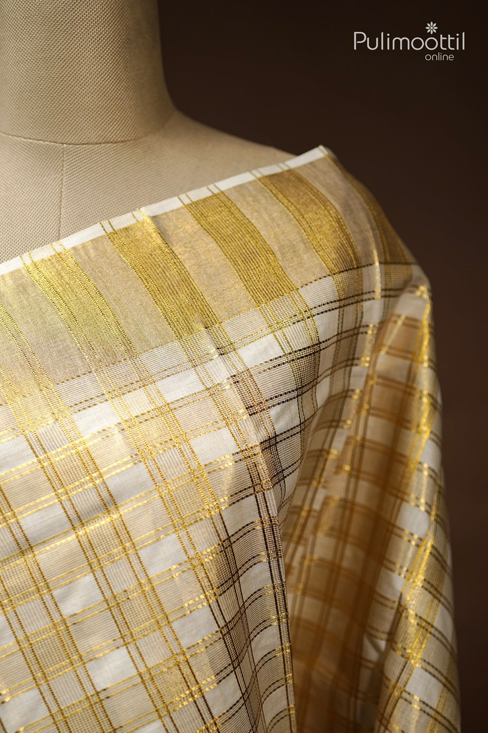 Cream Colour Golden Tissue Set Saree.