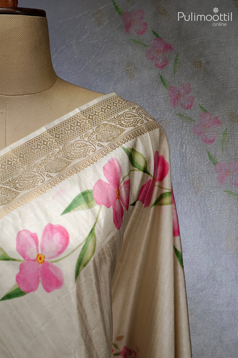 Cream Colour Kerala  Printed  Fancy Saree.