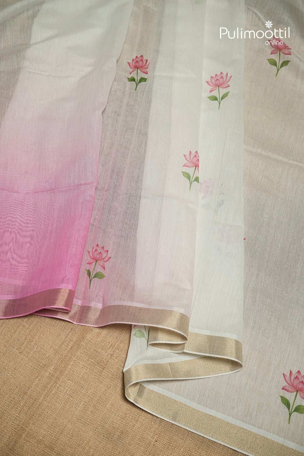 Semi Chanderi Off White Ombre Saree