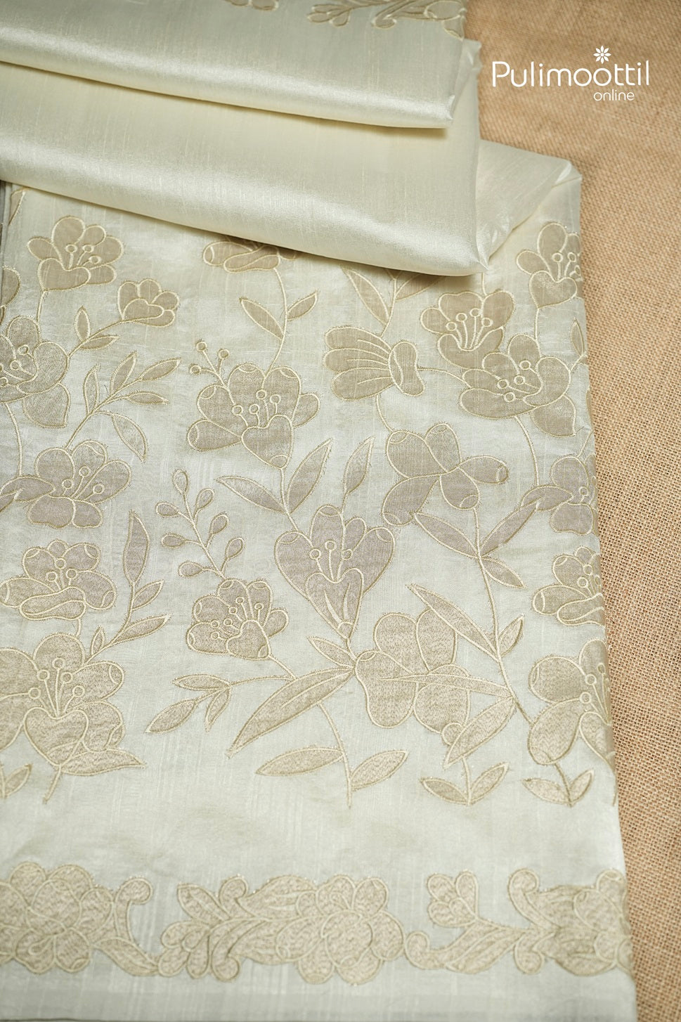 Offwhite Colour Semi Jute Applique Work Saree