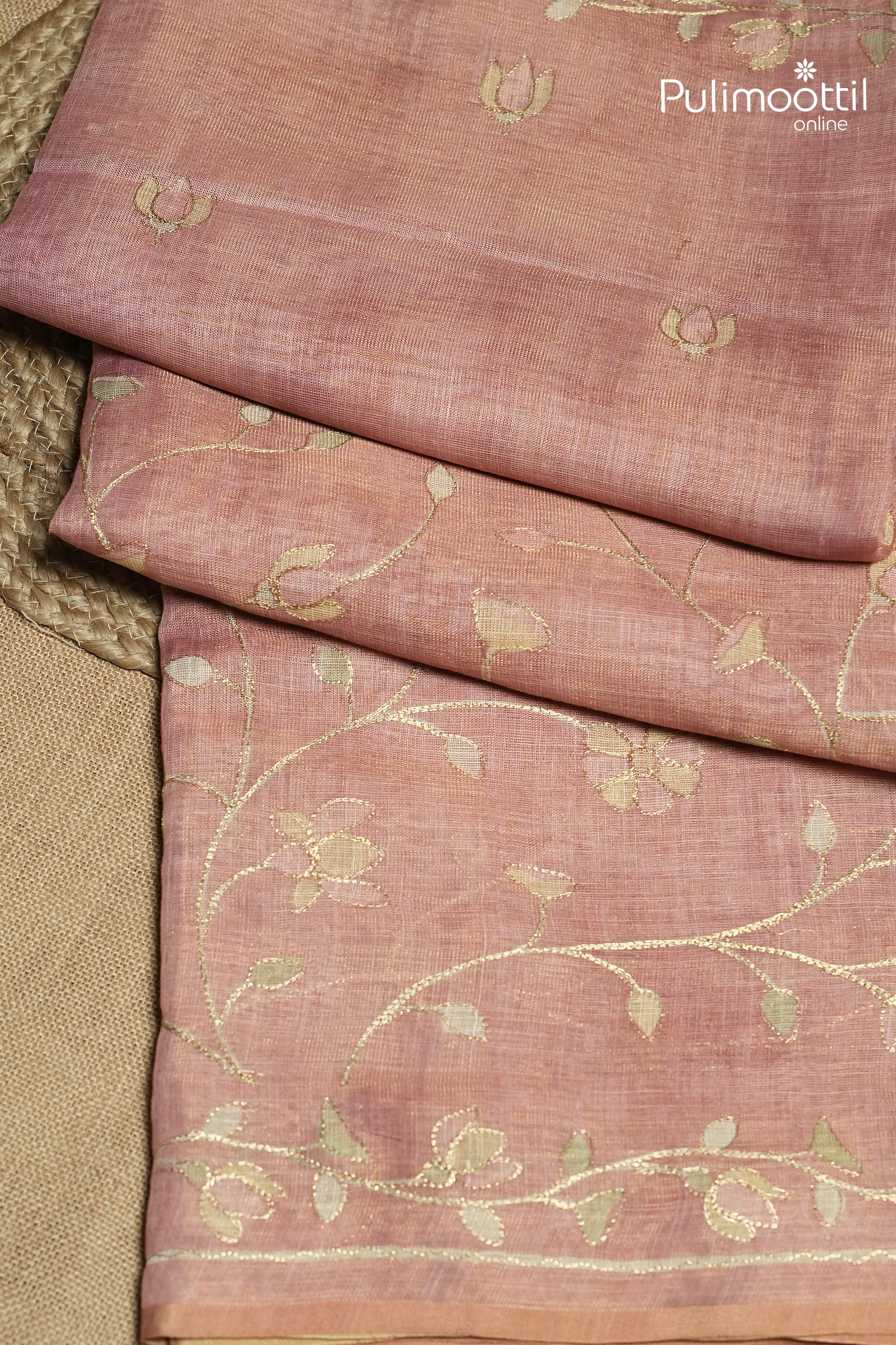 Onion Pink Colour Linen Tissue Saree