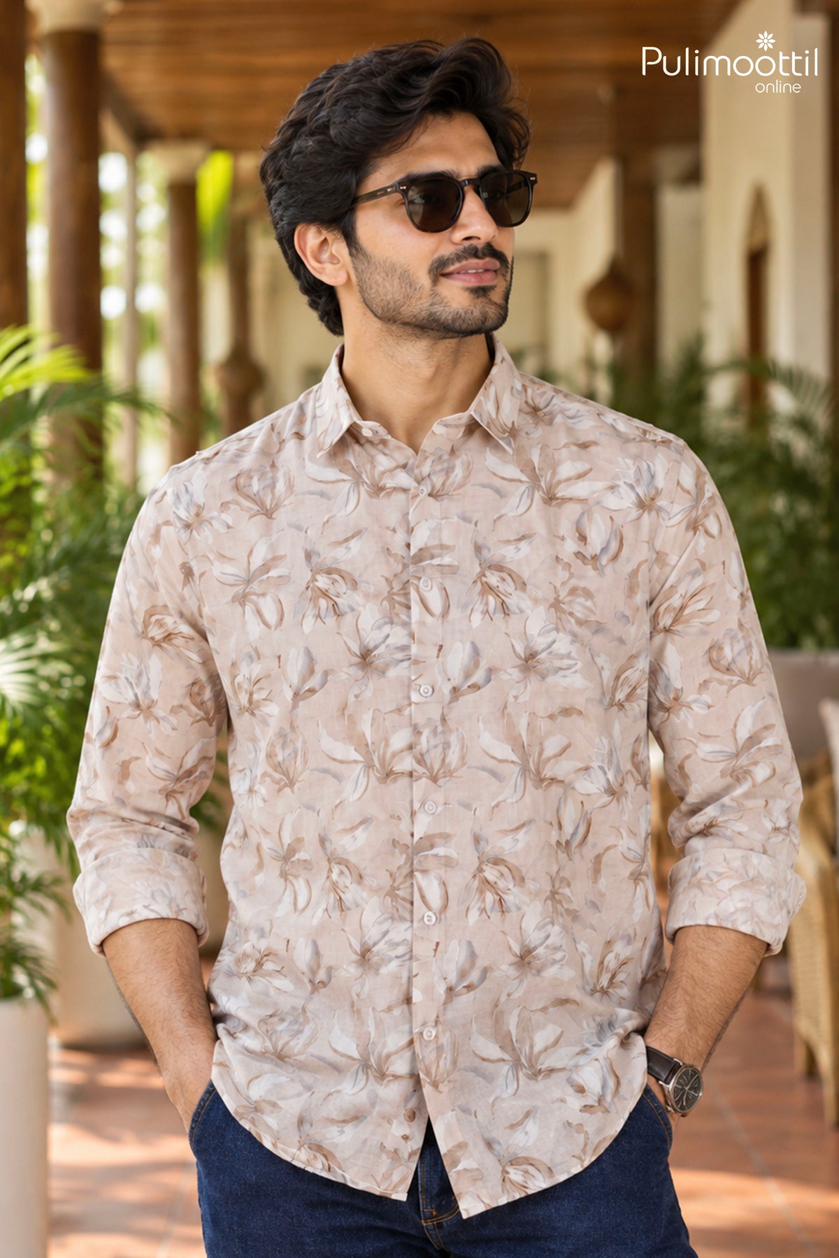 Off-White & Brown Color Full Sleeve Mens Shirt