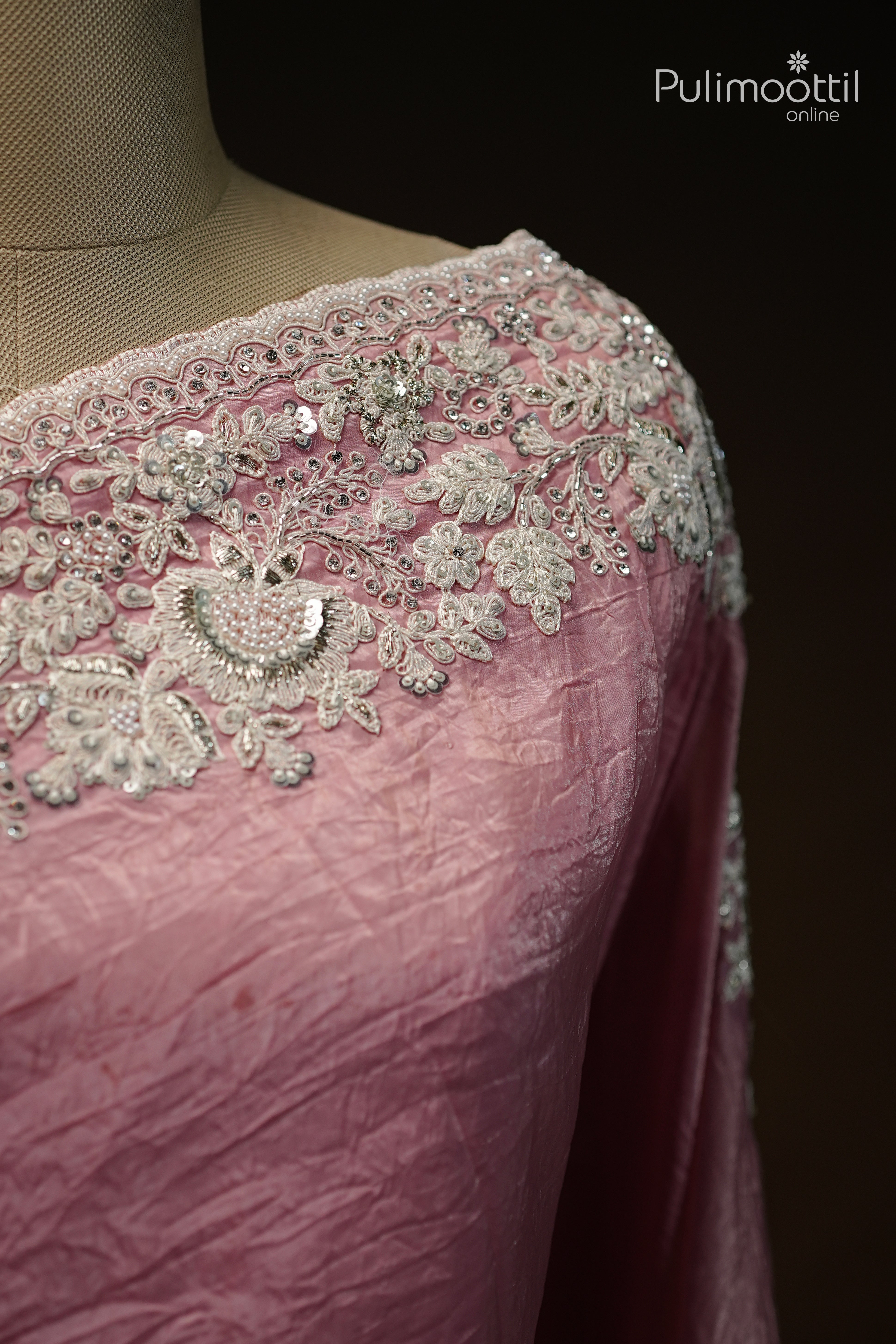 Pastle Pink Crushed Organza Fancy Saree.