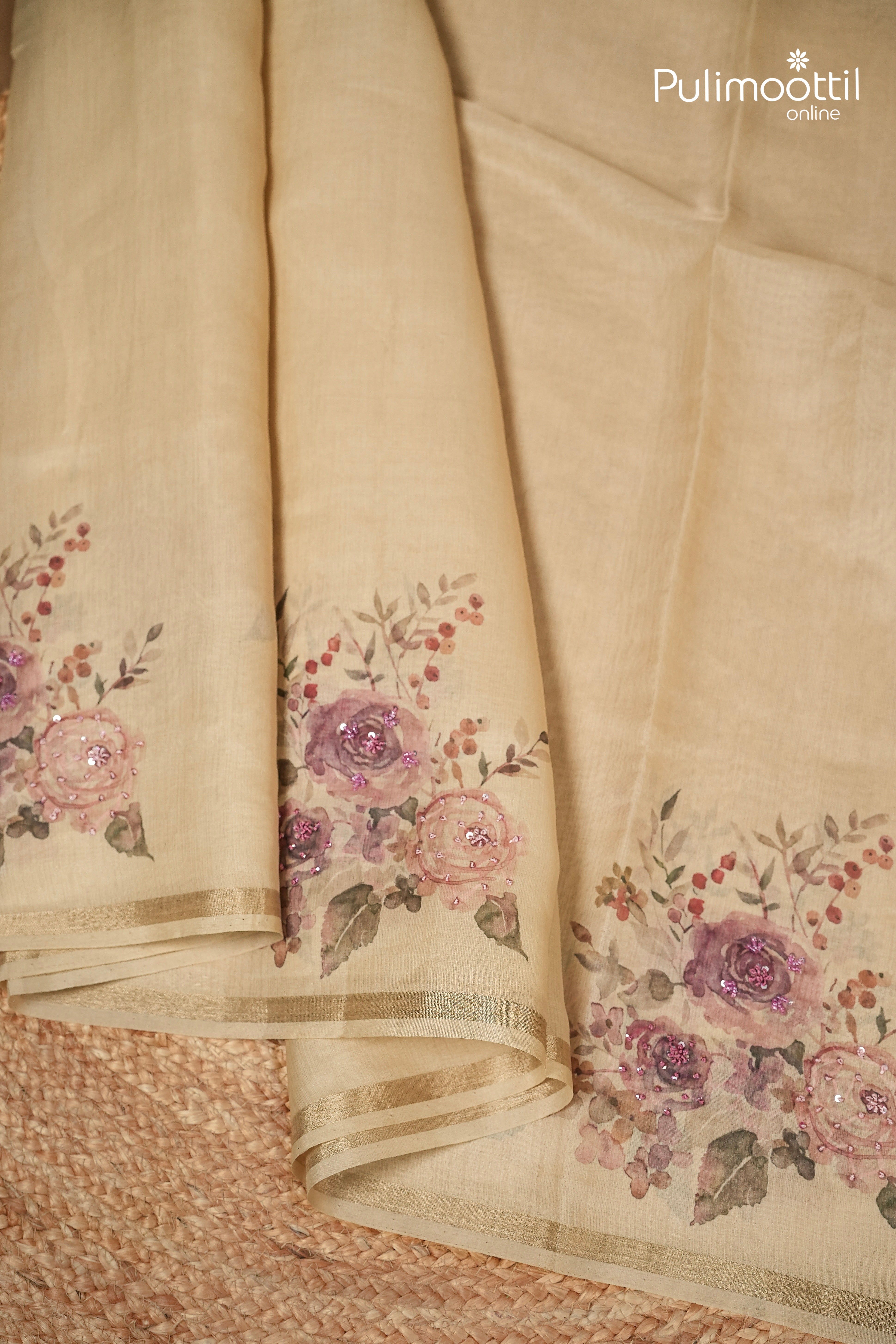 Ivory Colour Oraganza Saree