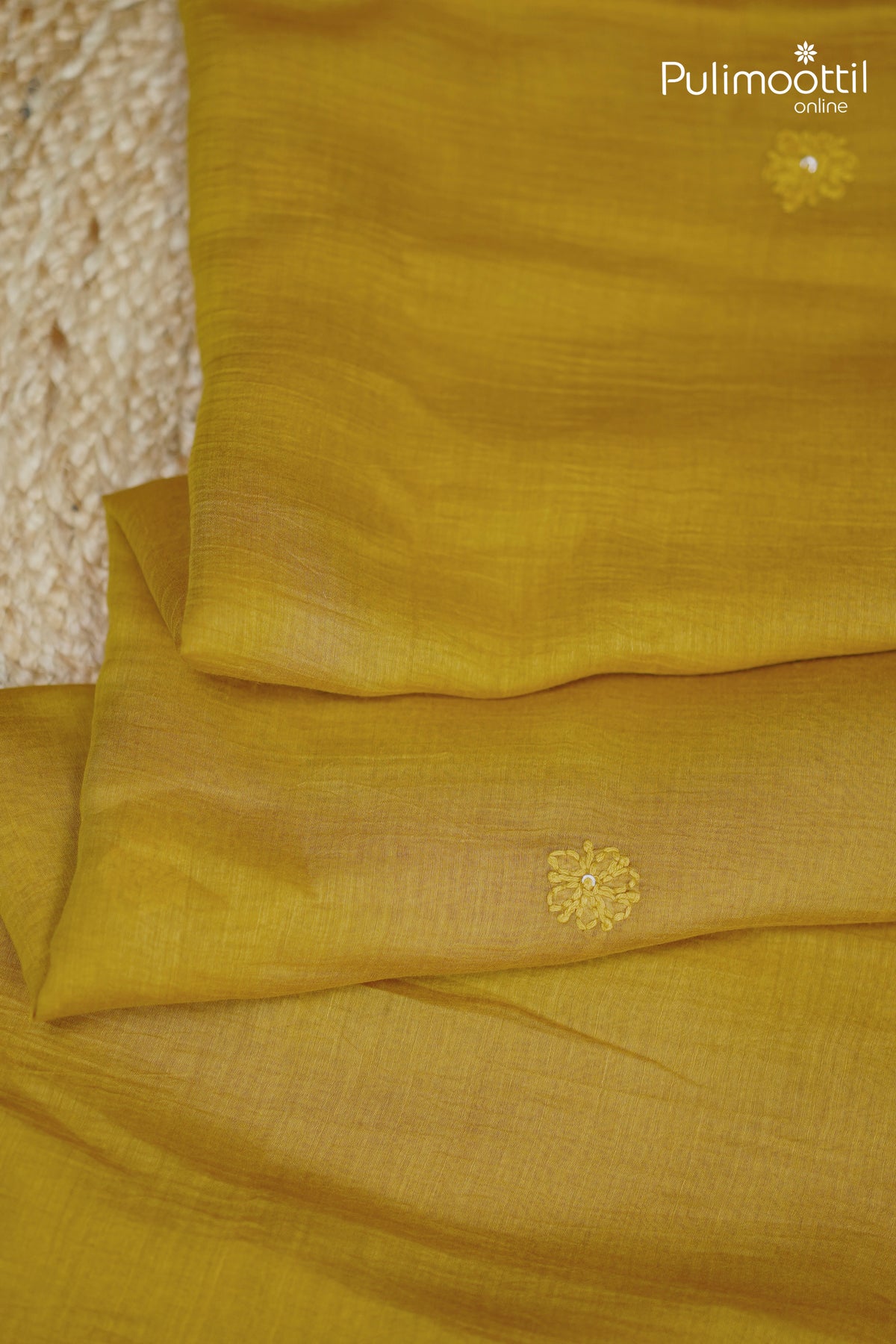 Mustard yellow Colour Chanderi Saree