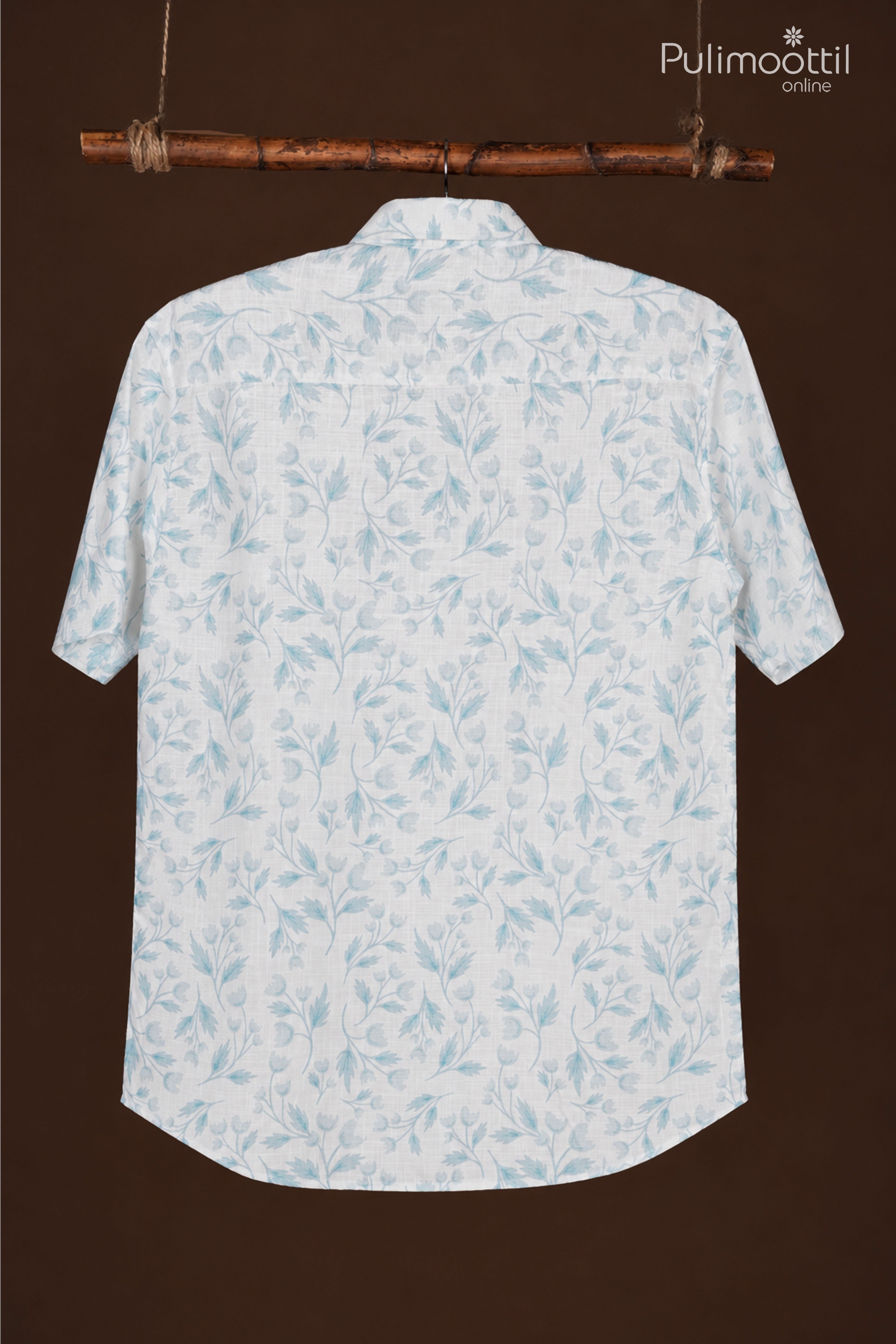 White Color Half Sleeve Mens Shirt With Floral Vine Print