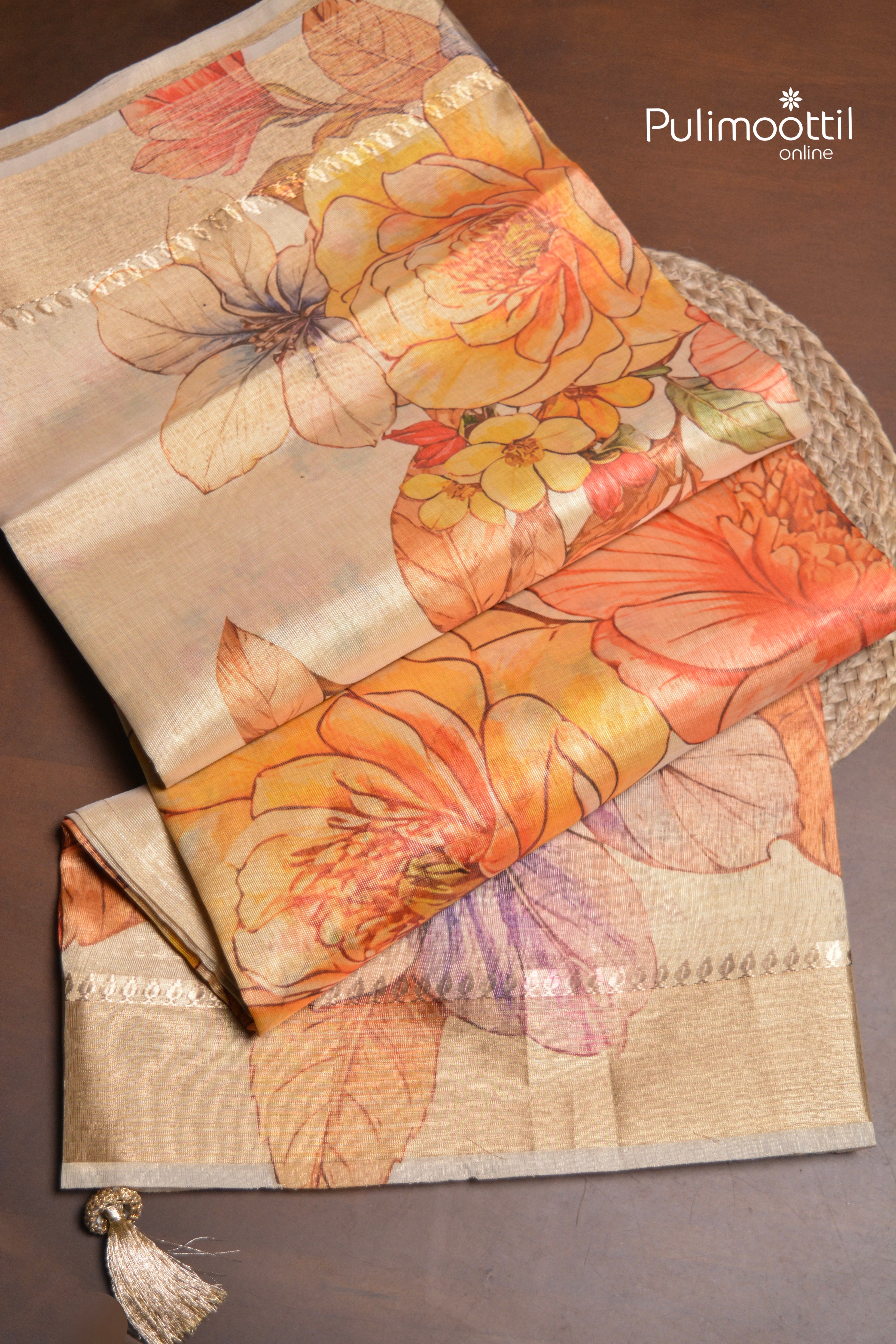 Light Golden Tissue Organza Traditional Saree
