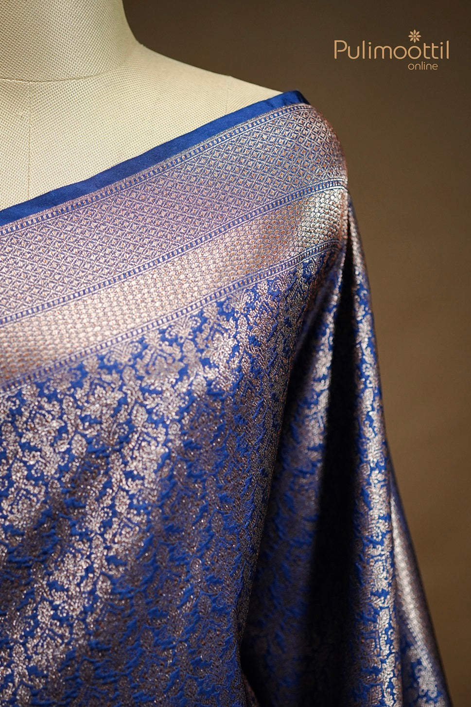 Navy Blue Colour Katan Banarasi Silk Saree.