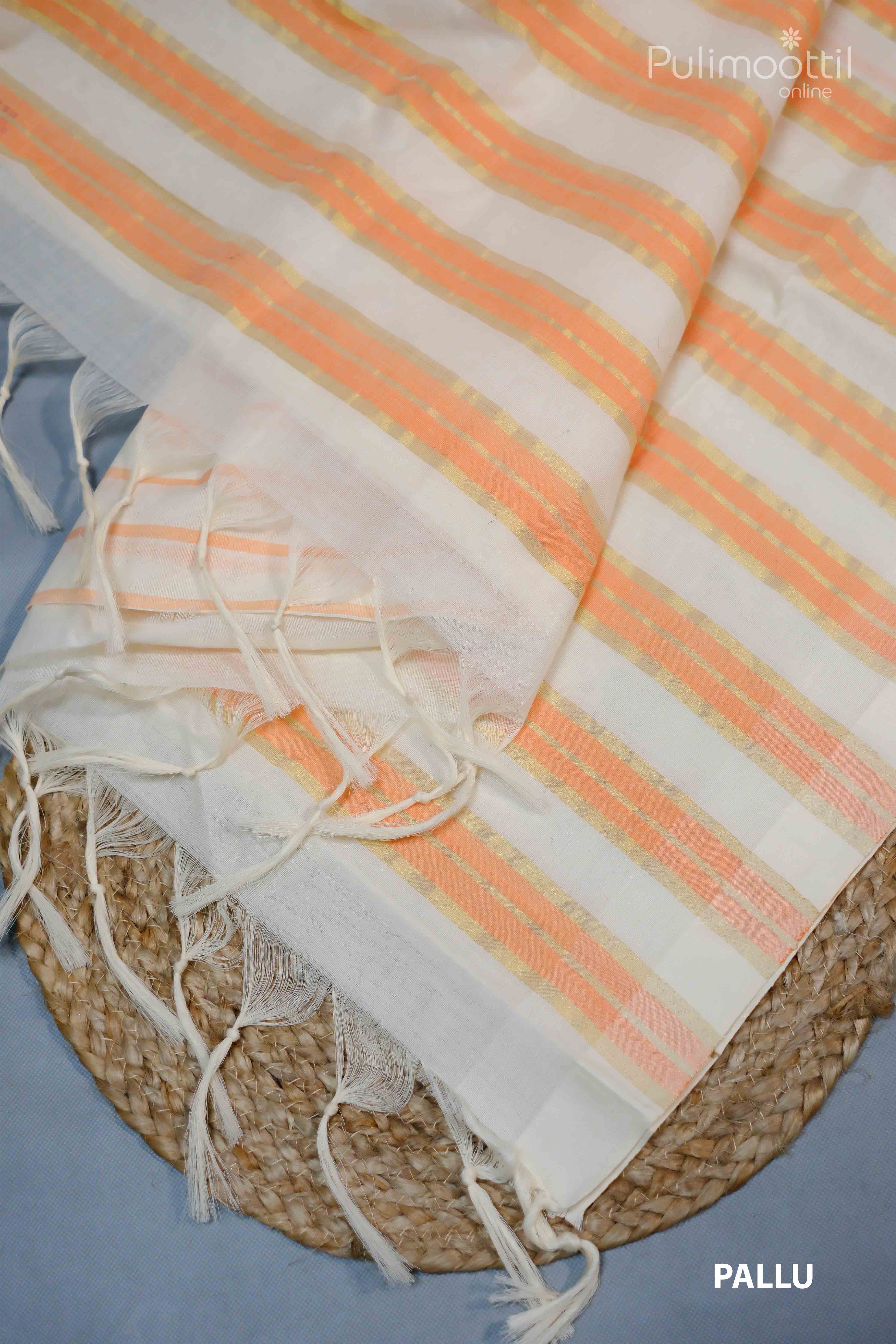 Cream Colour Pure Cotton Handloom Saree.