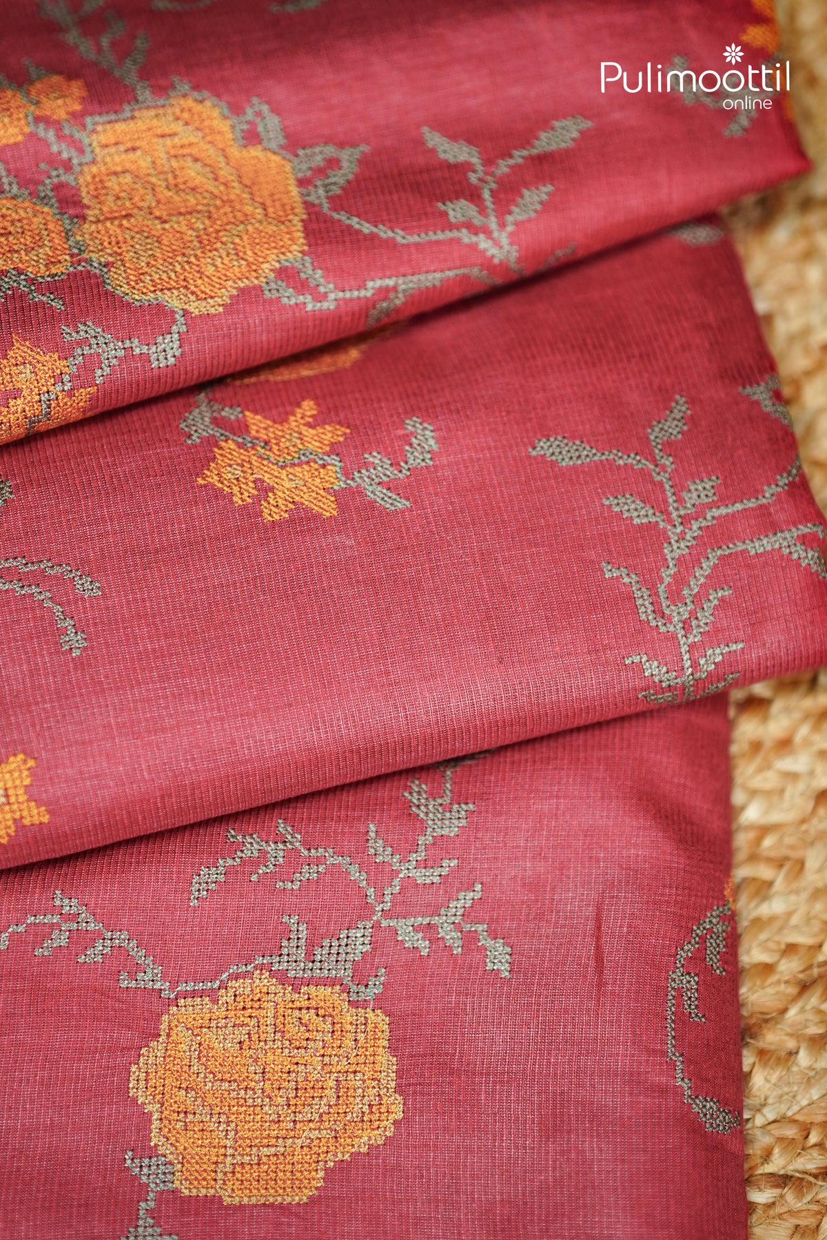 Brick Red Colour Tussar Silk Saree