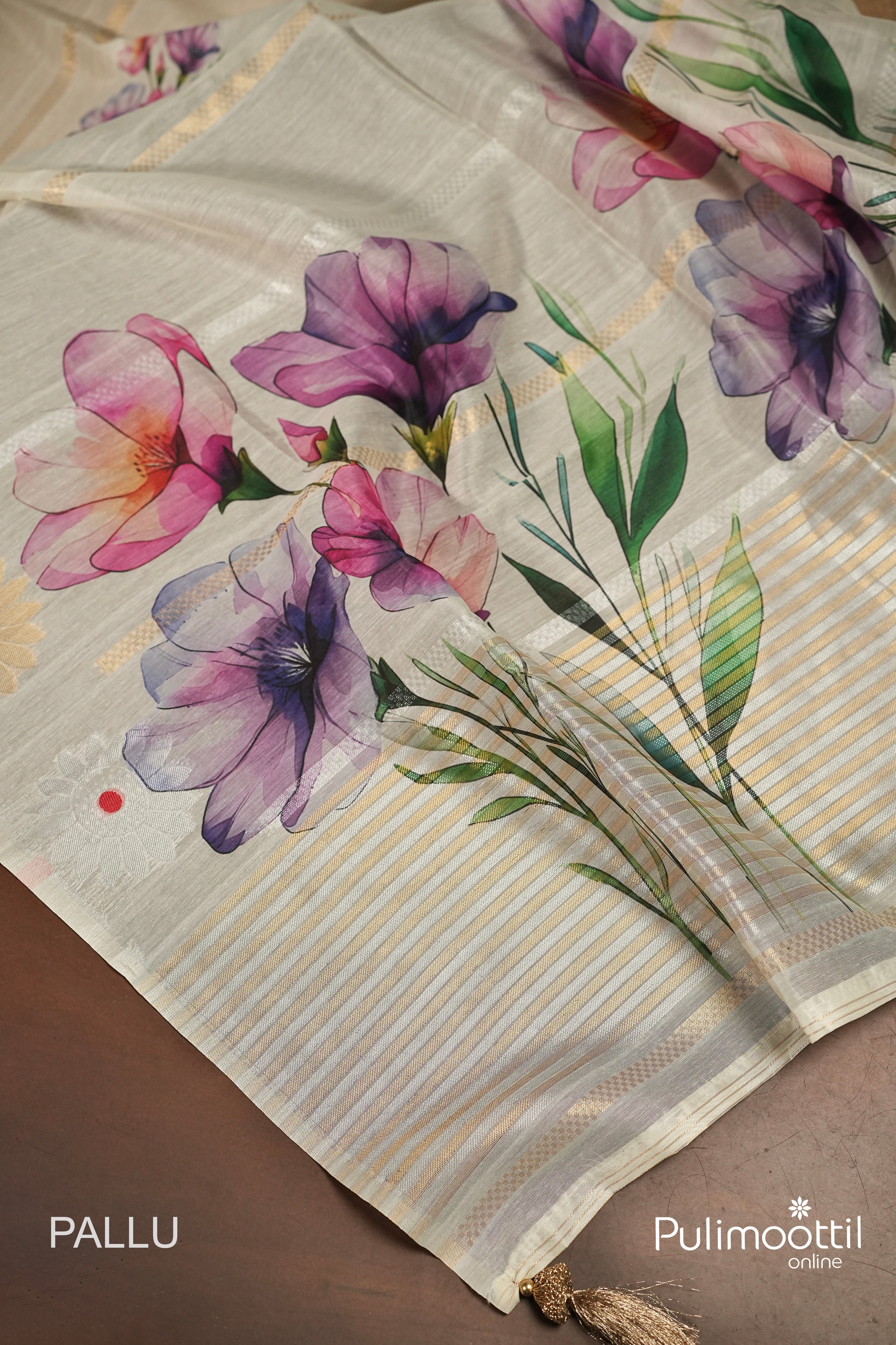 Off White Colour Semi Chanderi Traditional Saree