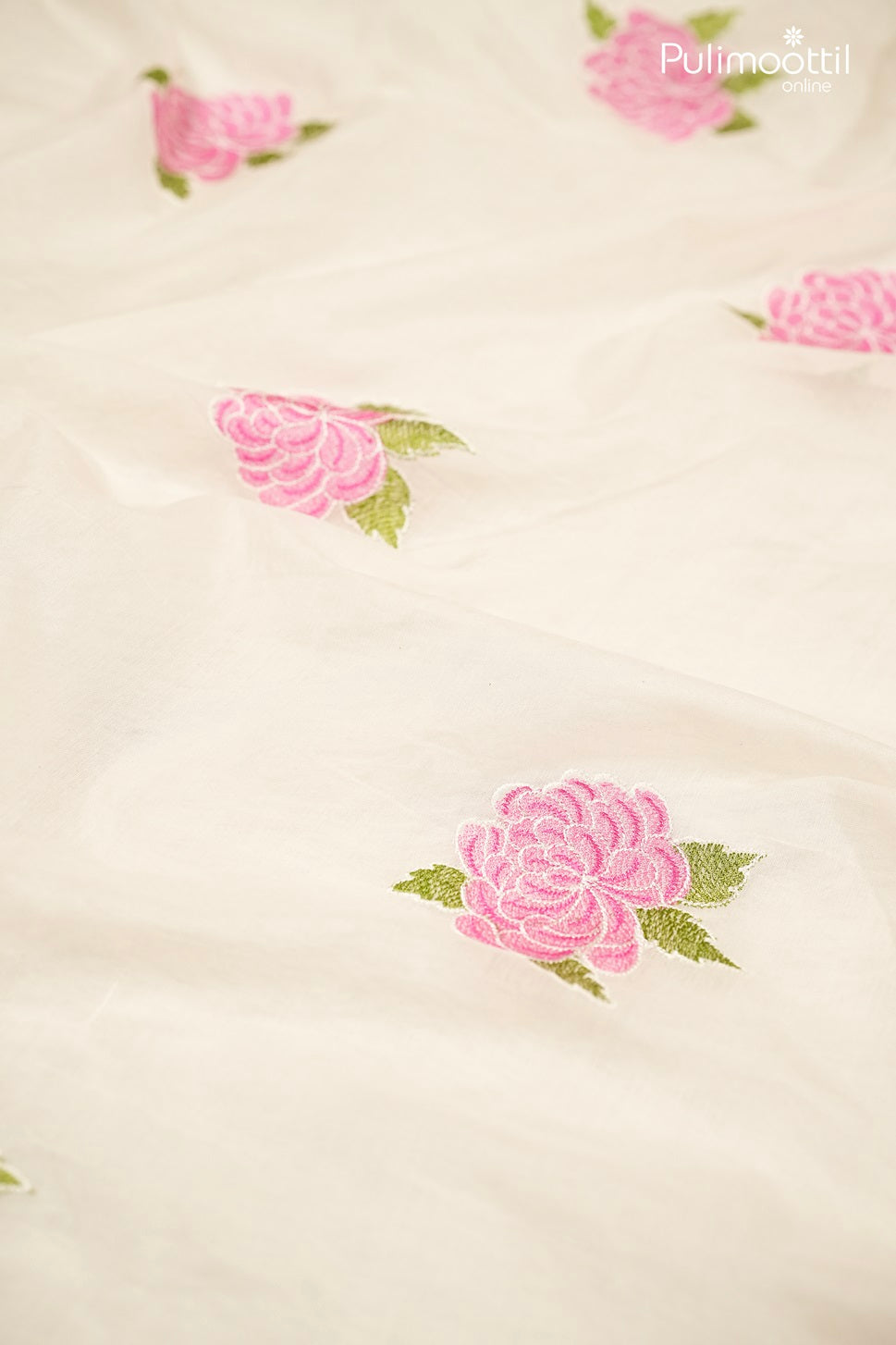 Off-White Chanderi Fabric with Baby Pink Floral Embroidery