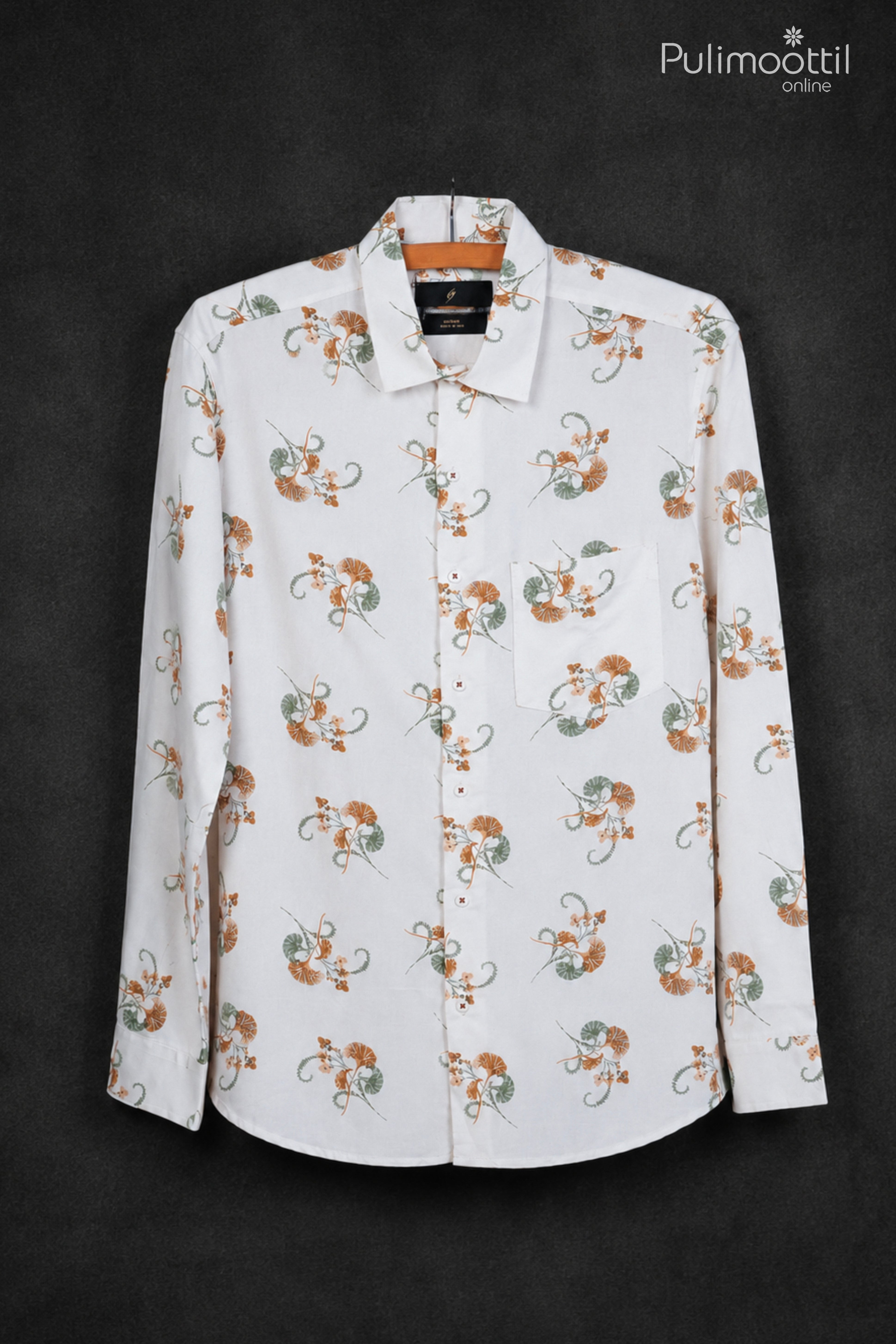 White Color Full Sleeve Mens Shirt With Floral Motif Print