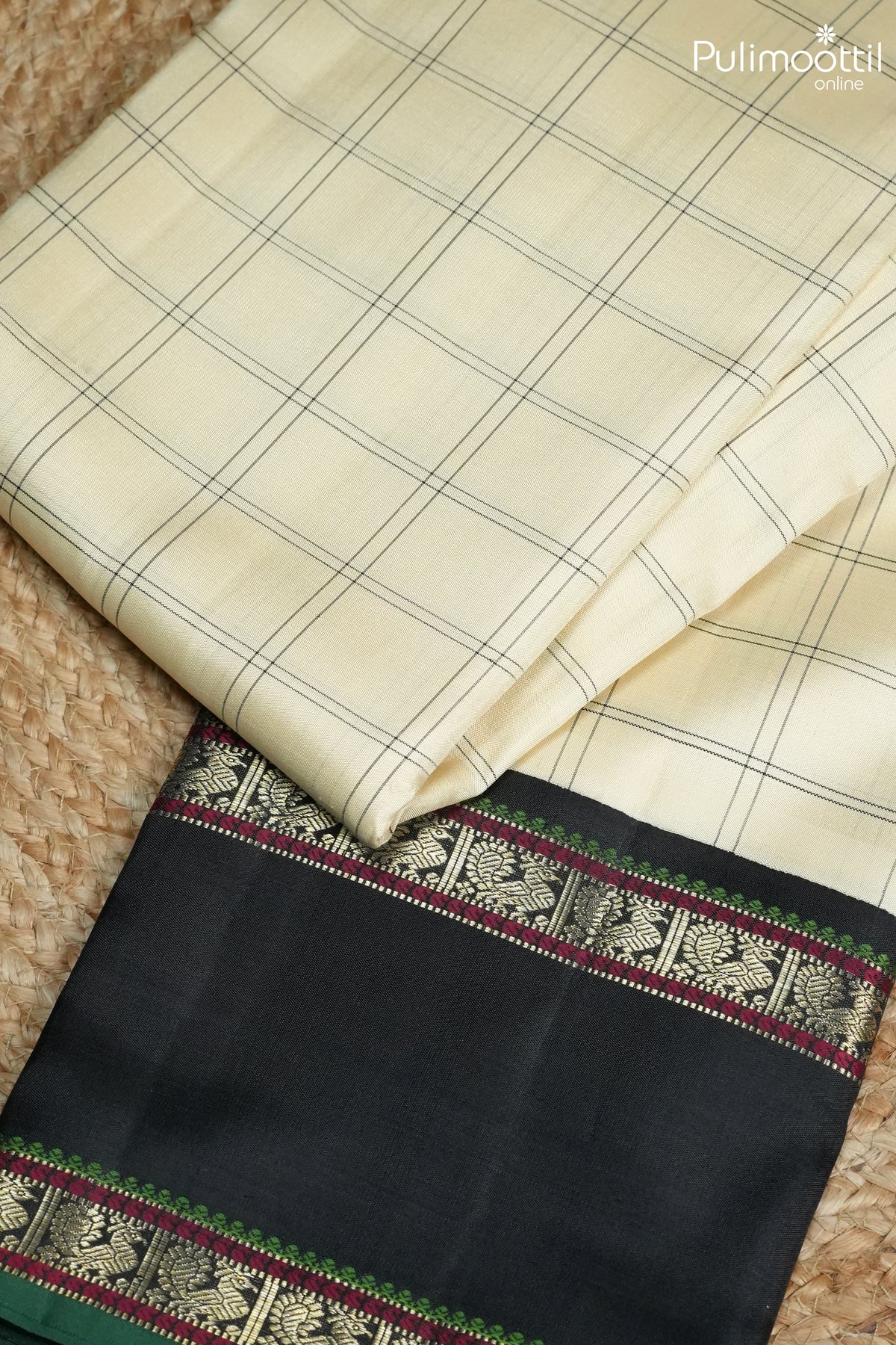 Ivory Colour Kanchipuram Designer Saree