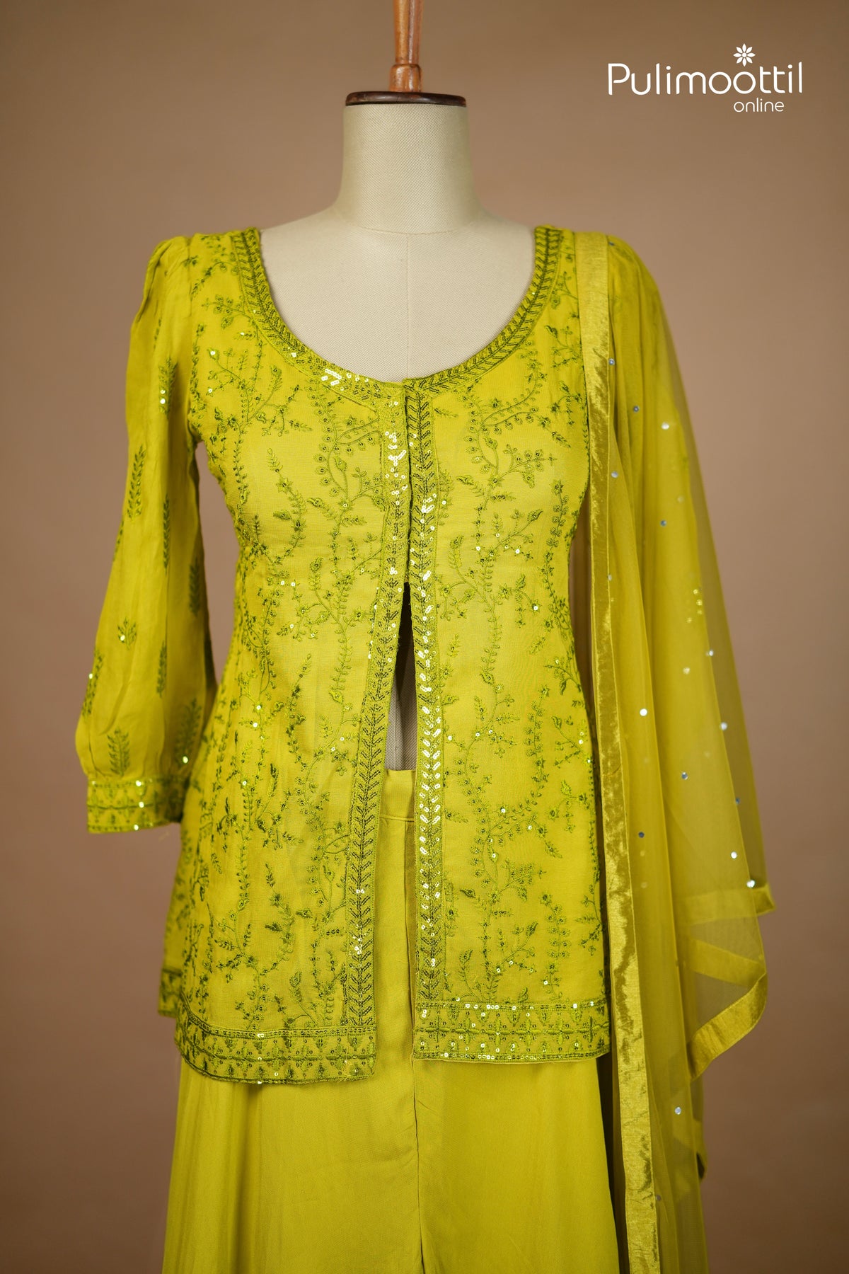 Acid Green Colour Georgette Sharara set