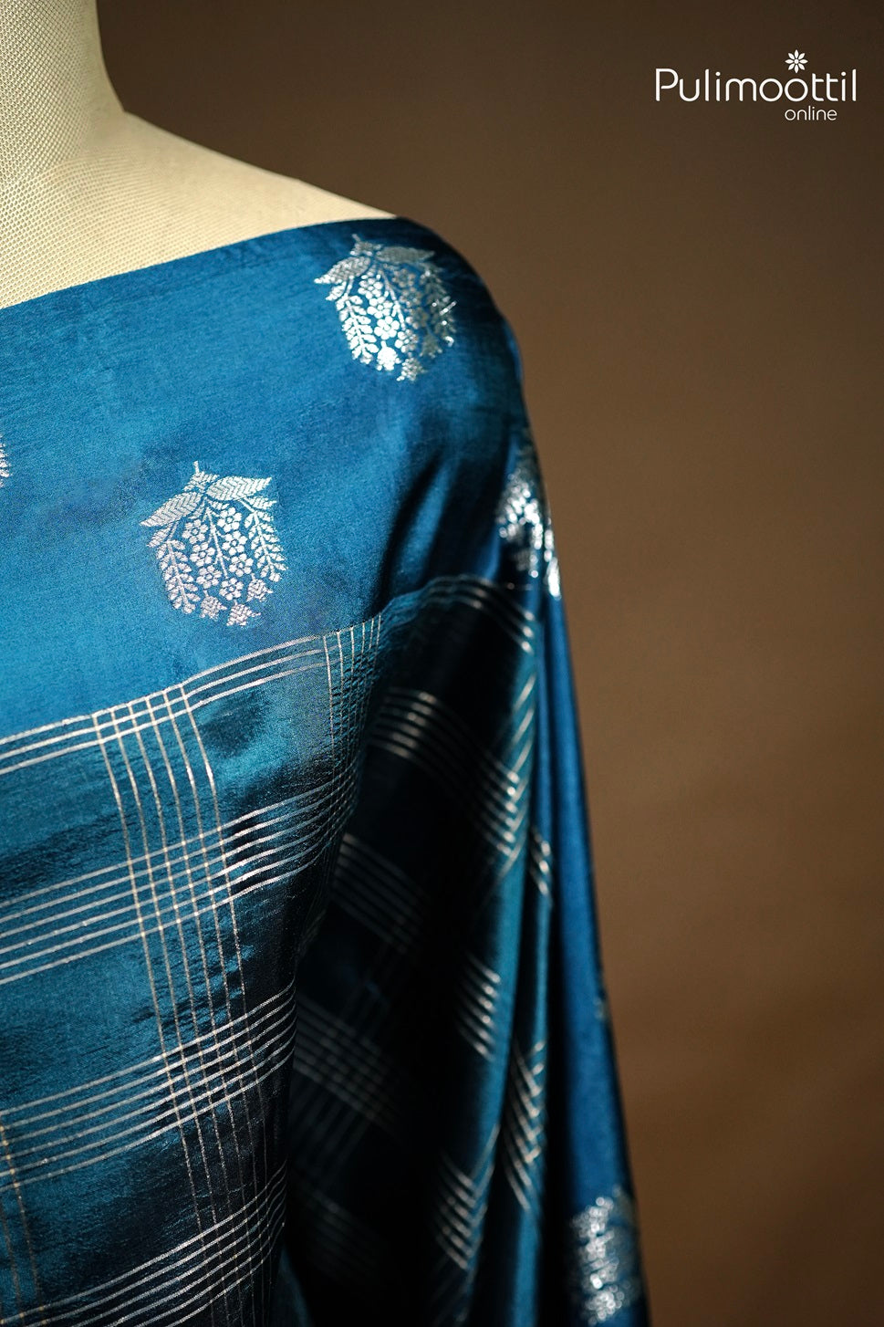 German Blue Colour Puna Silk Saree.