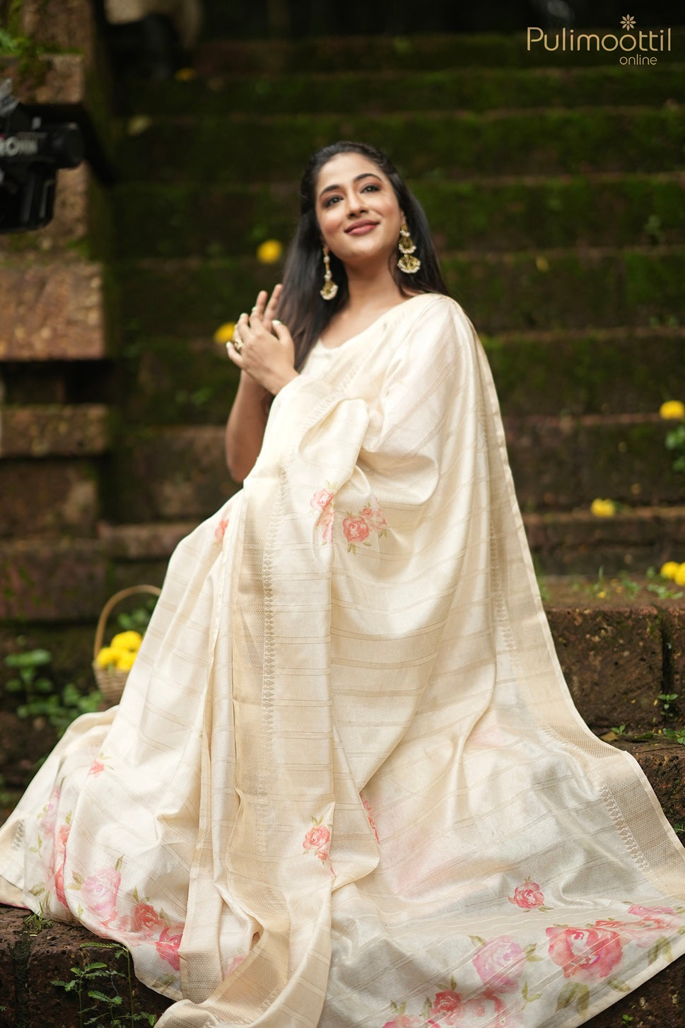 Onam Special Kerala Traditional Cream Chanderi Silk Dhavani Set