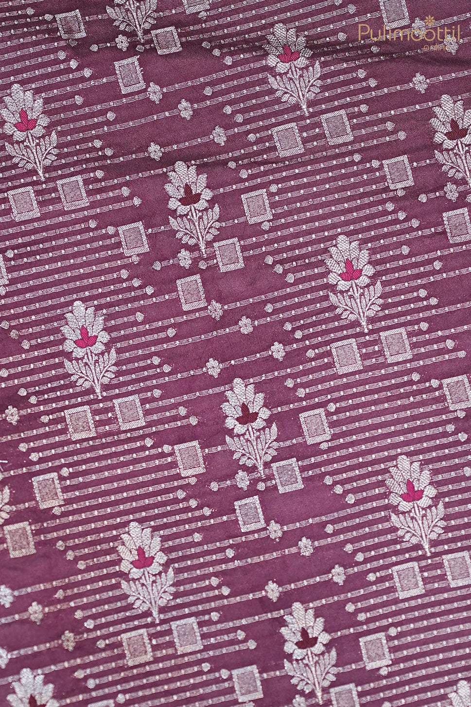 Purple Colour Silver Designer Zari Material