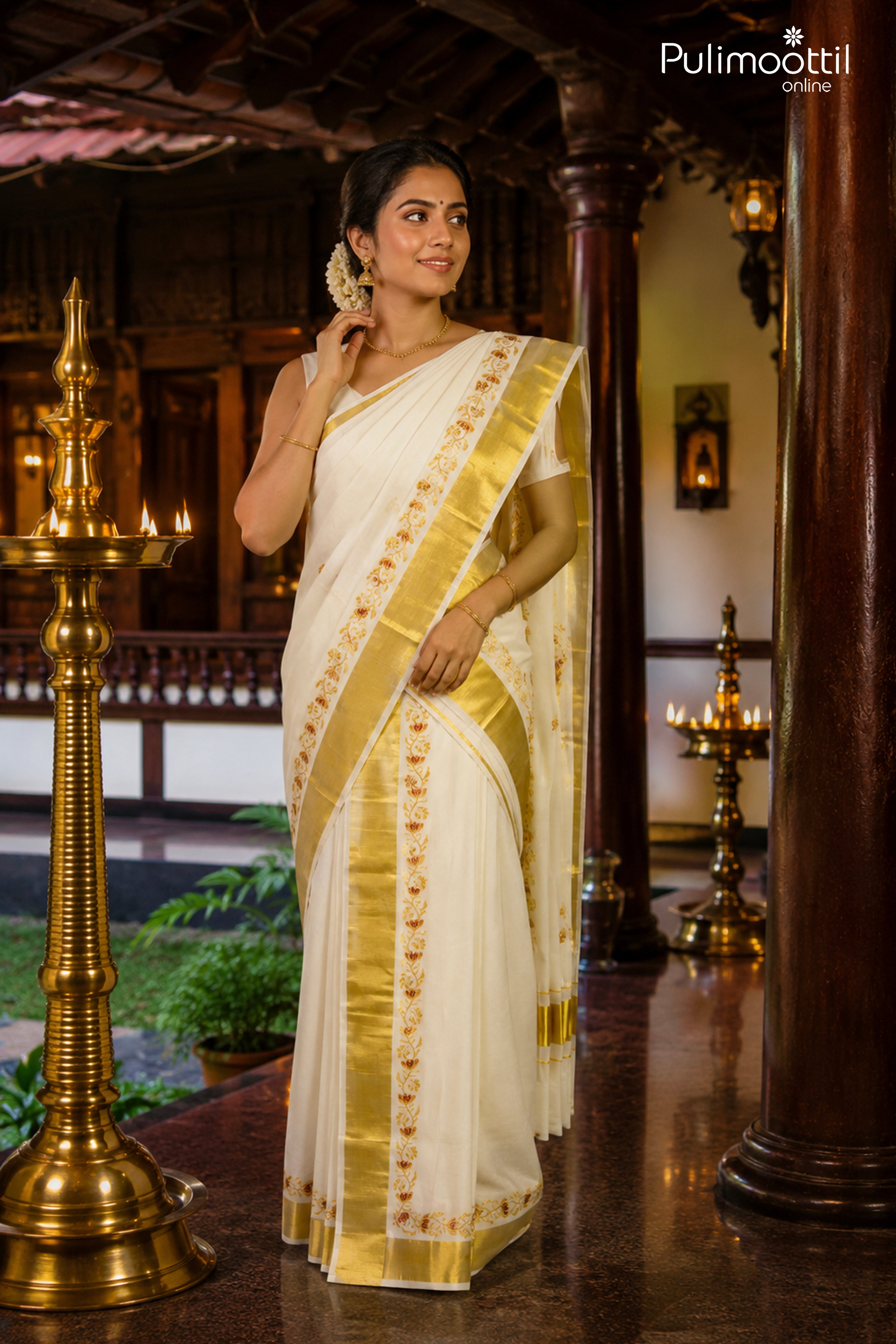 Onam Special Kerala Traditional Plain with Golden Tissue Set Dhoti