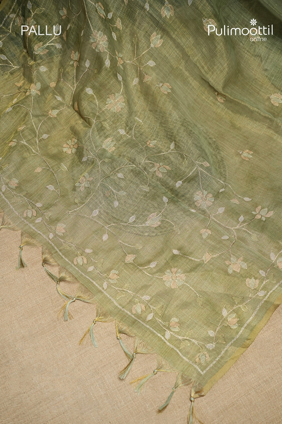 Light Olive Green Colour Linen Tissue Saree