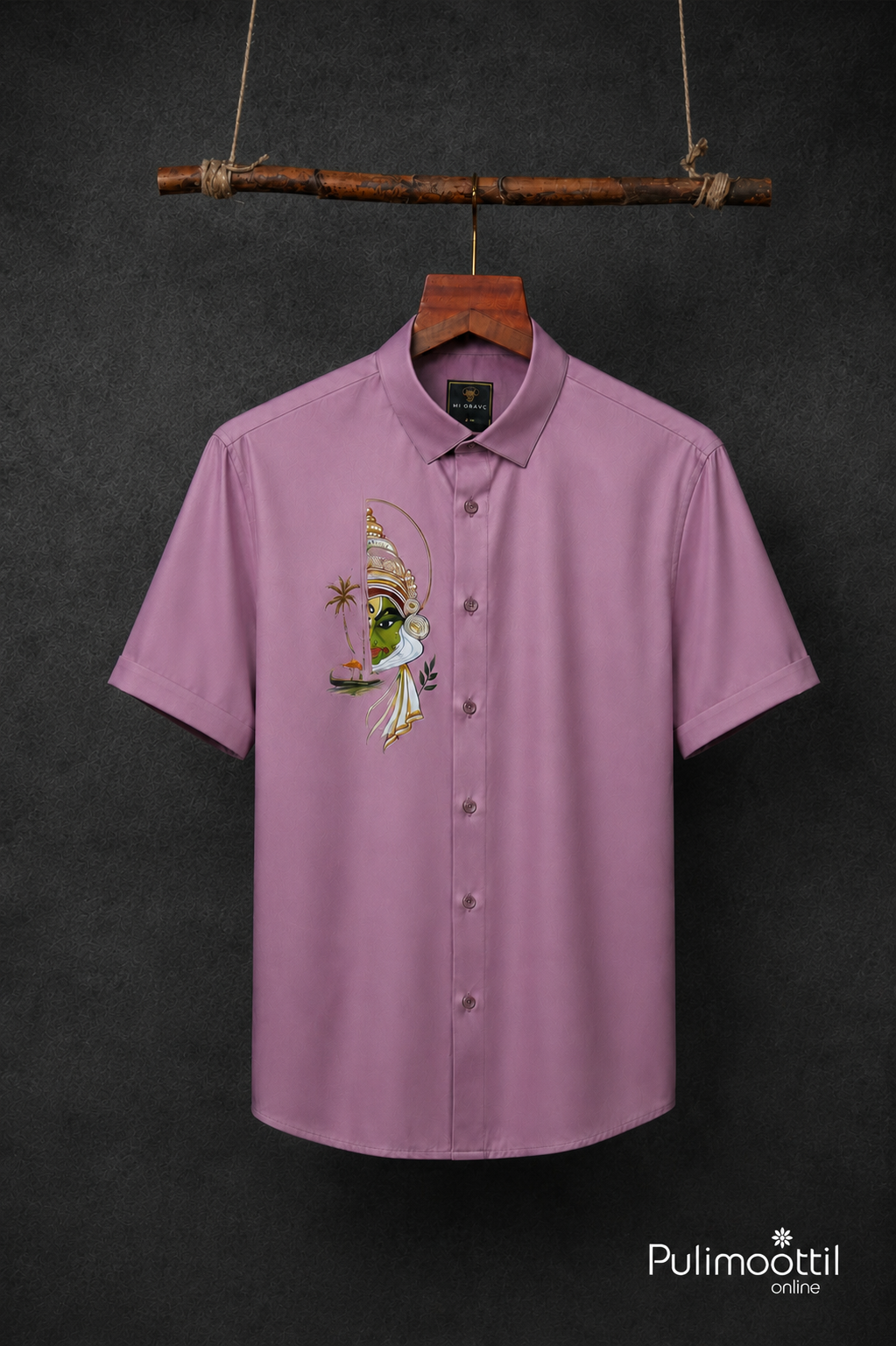 Lavender Shirt Half Sleeve With Kathakali Face Motif