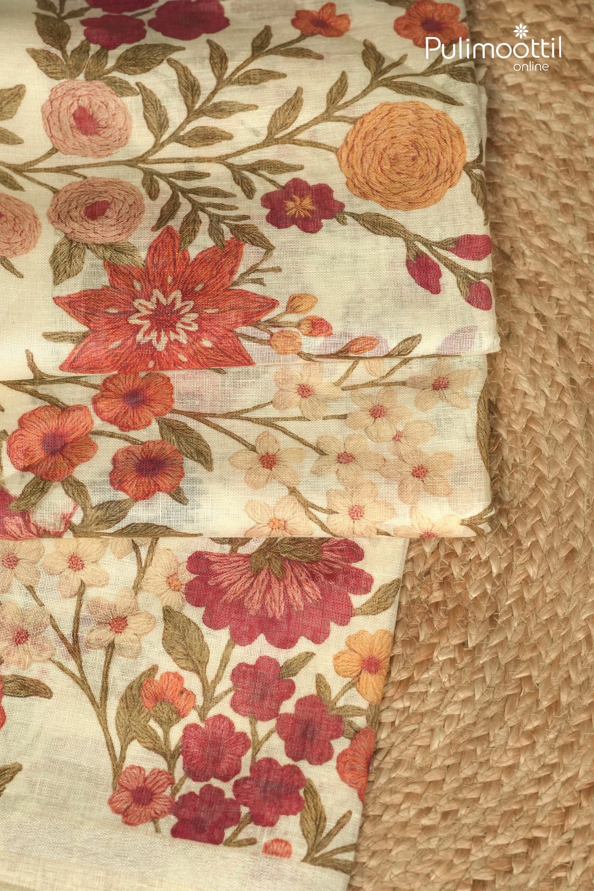 Cream Custard Linen Silk Saree