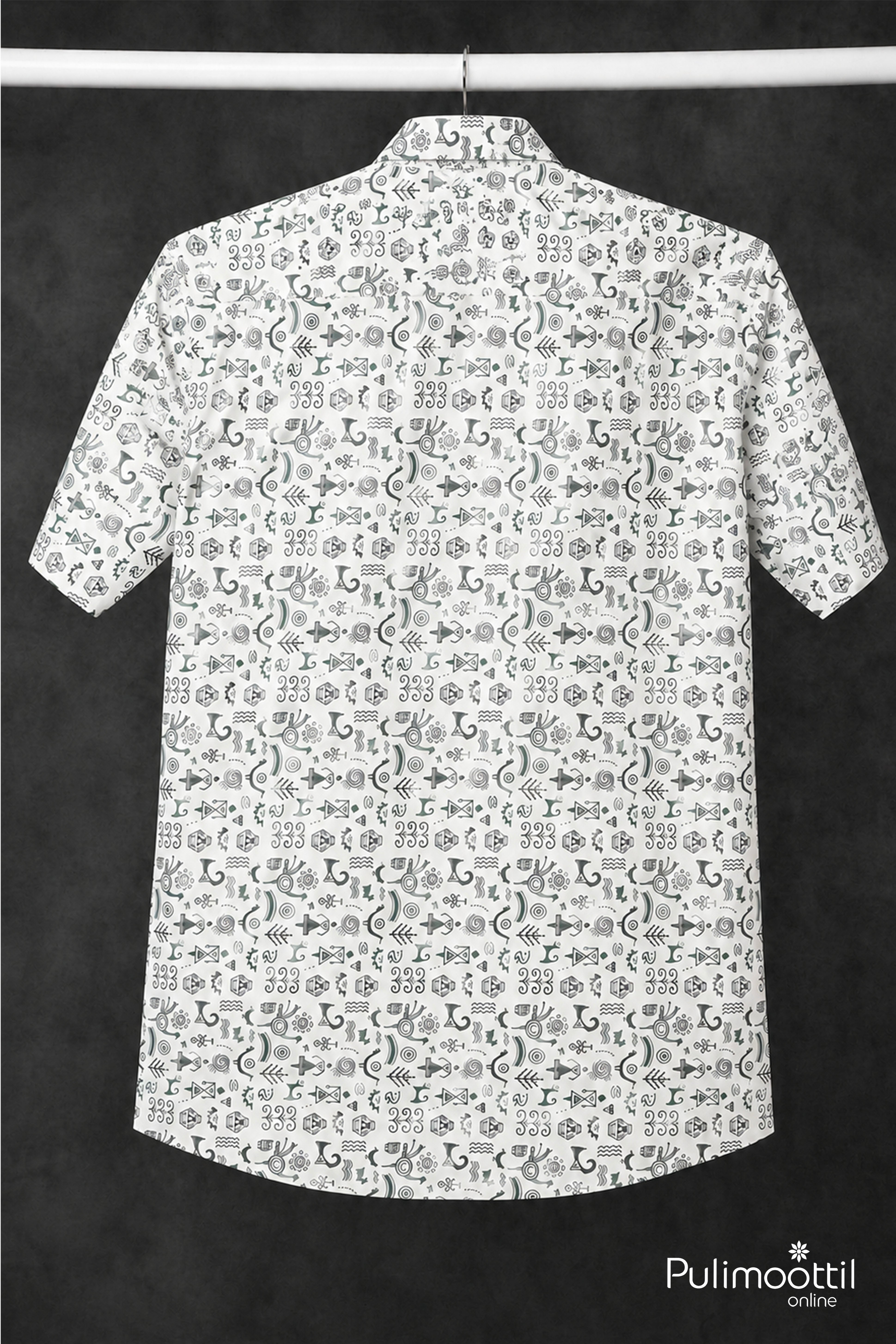 Whit Color Abstract Ethnic Print Half Sleeve Mens Shirt
