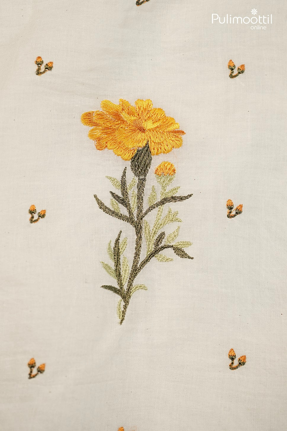 Off-White Soft Cotton Fabric with Yellow Floral Design