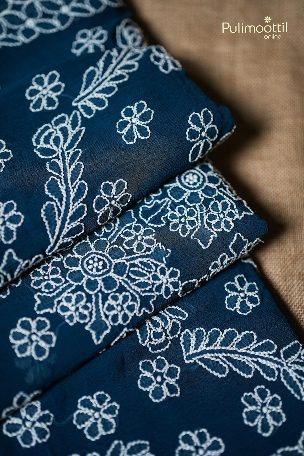 Teal Blue Colour Georgette Chikankari Saree