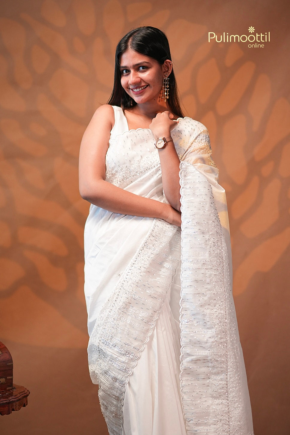 White Colour Mal Chanderi Saree