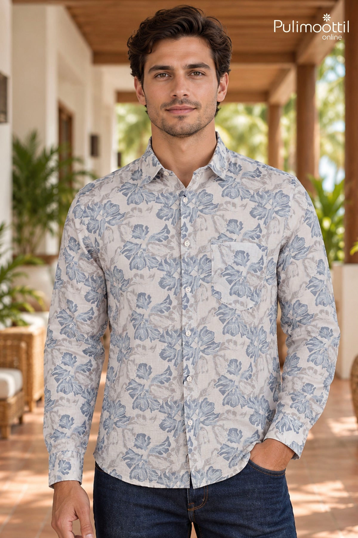 White & Blue Color Full Sleeve Mens Shirt