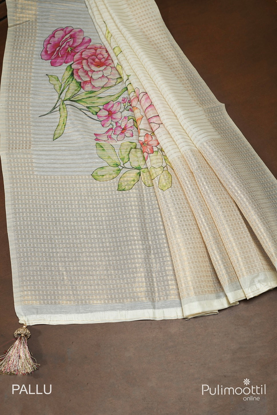 Off White Colour Semi Chanderi Traditional Saree