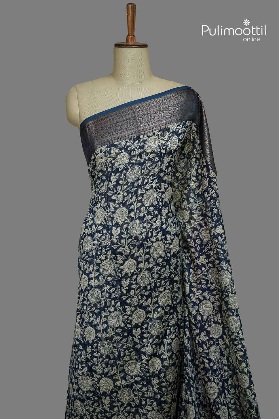 Dark German Blue Colour Chanderi Saree