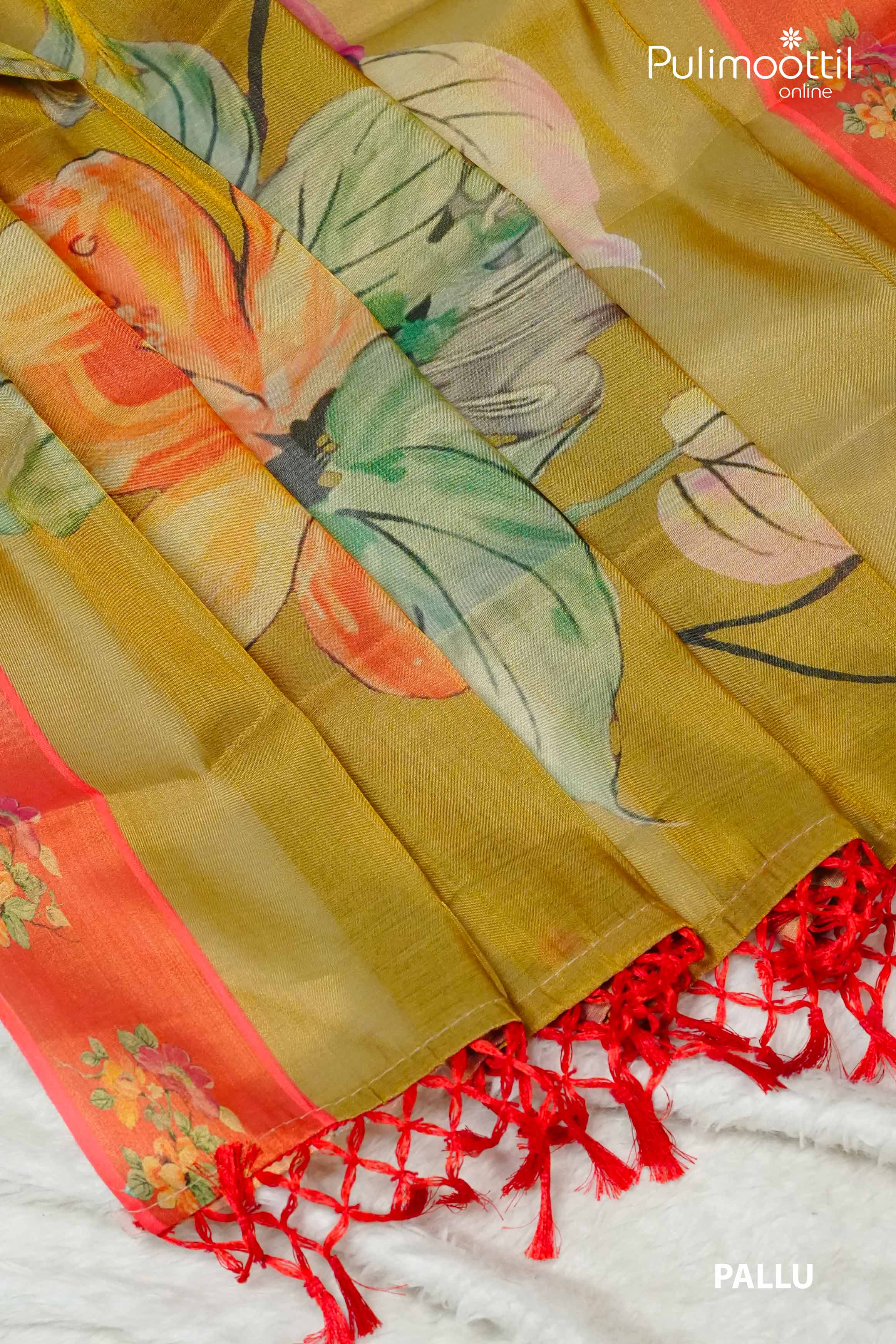 Olive Green Tissue Silk Saree.