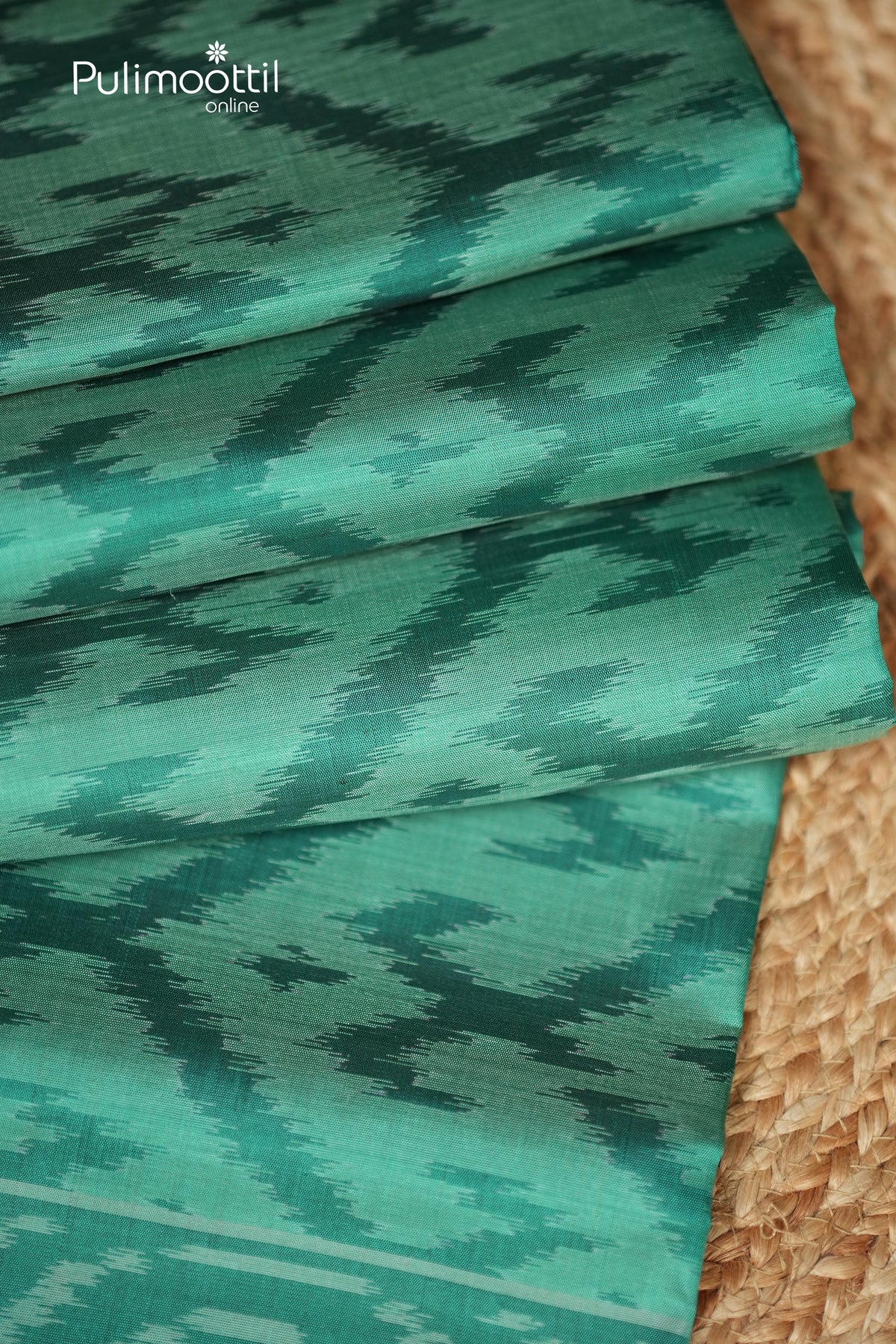 Peacock Green Colour Kanchipuram Soft Silk Ikat Design Saree