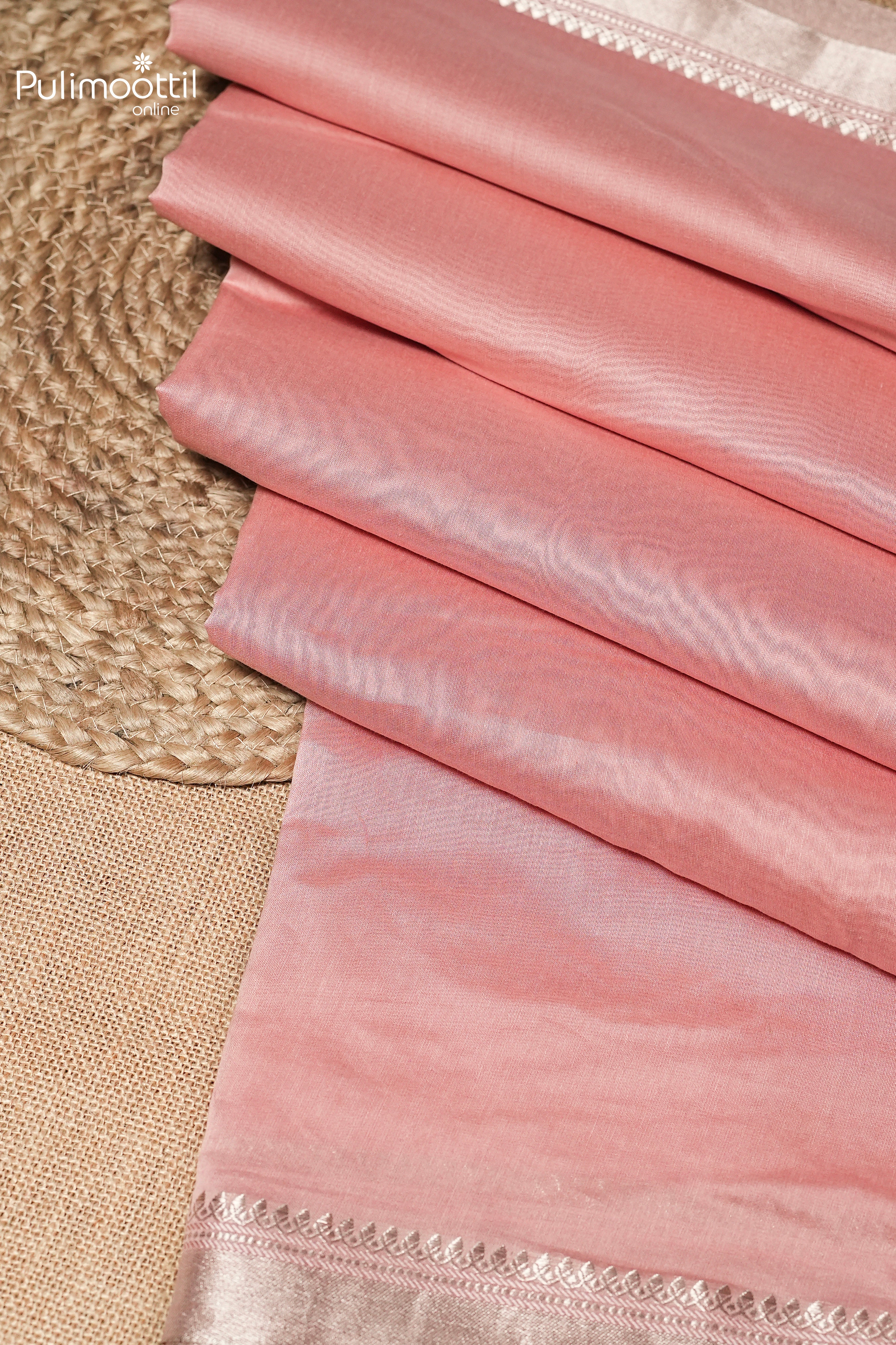 Light Peach Colour Semi Chanderi Saree