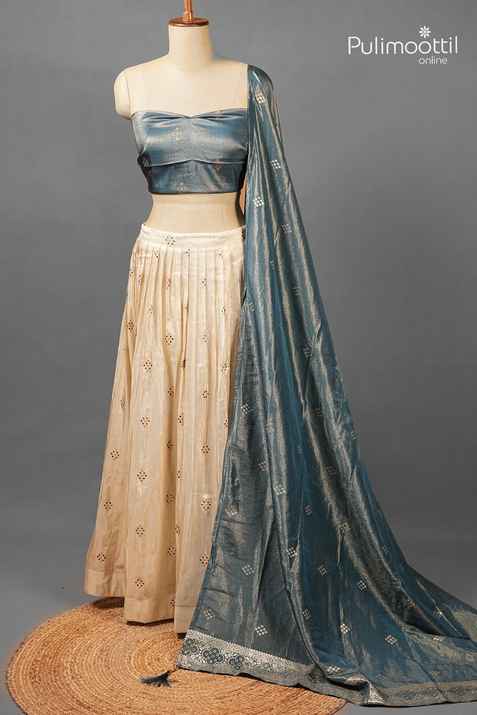 Ready-to-Stitch Golden Tissue Dhavani Set