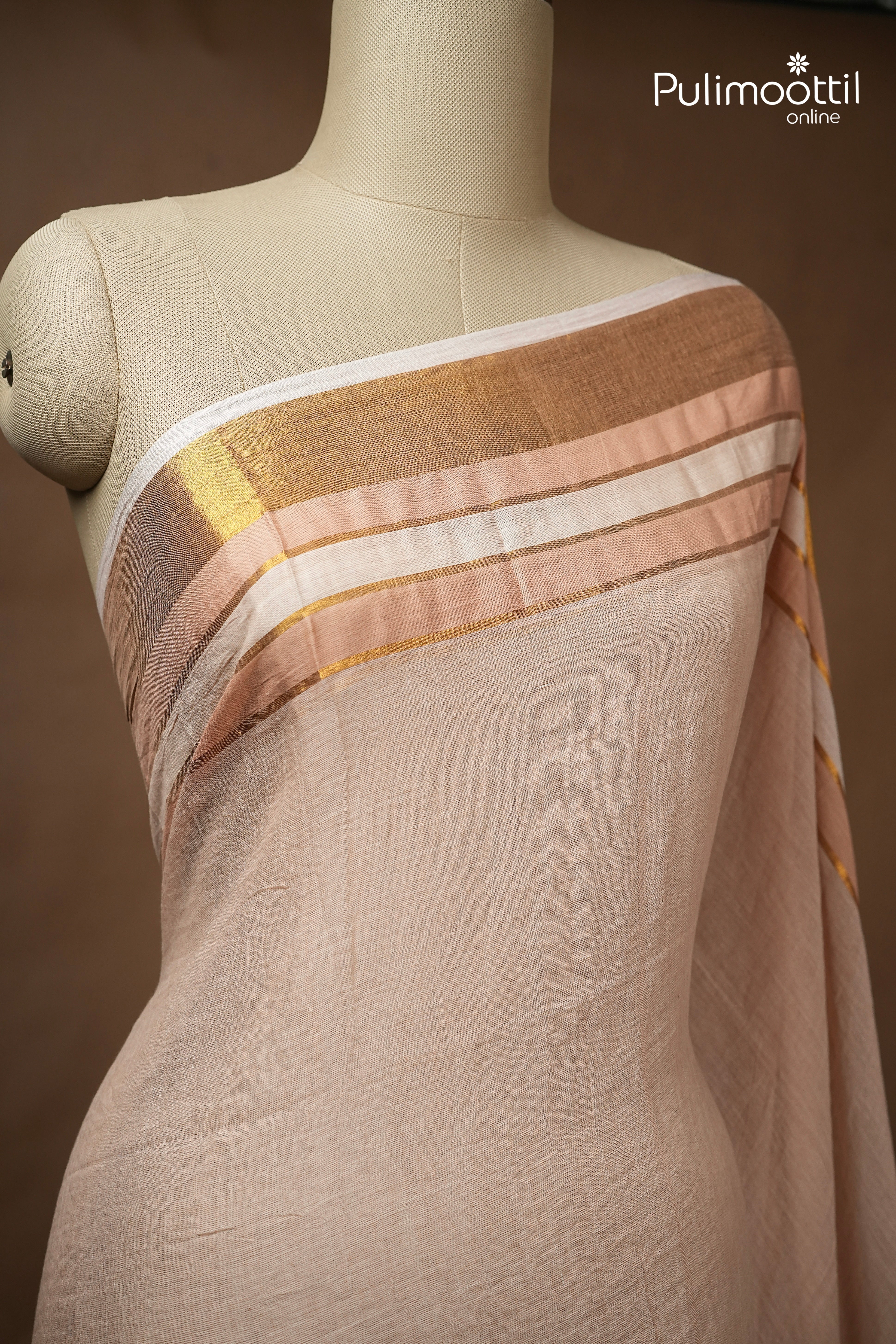 Apricot Colour Mul Cotton Saree