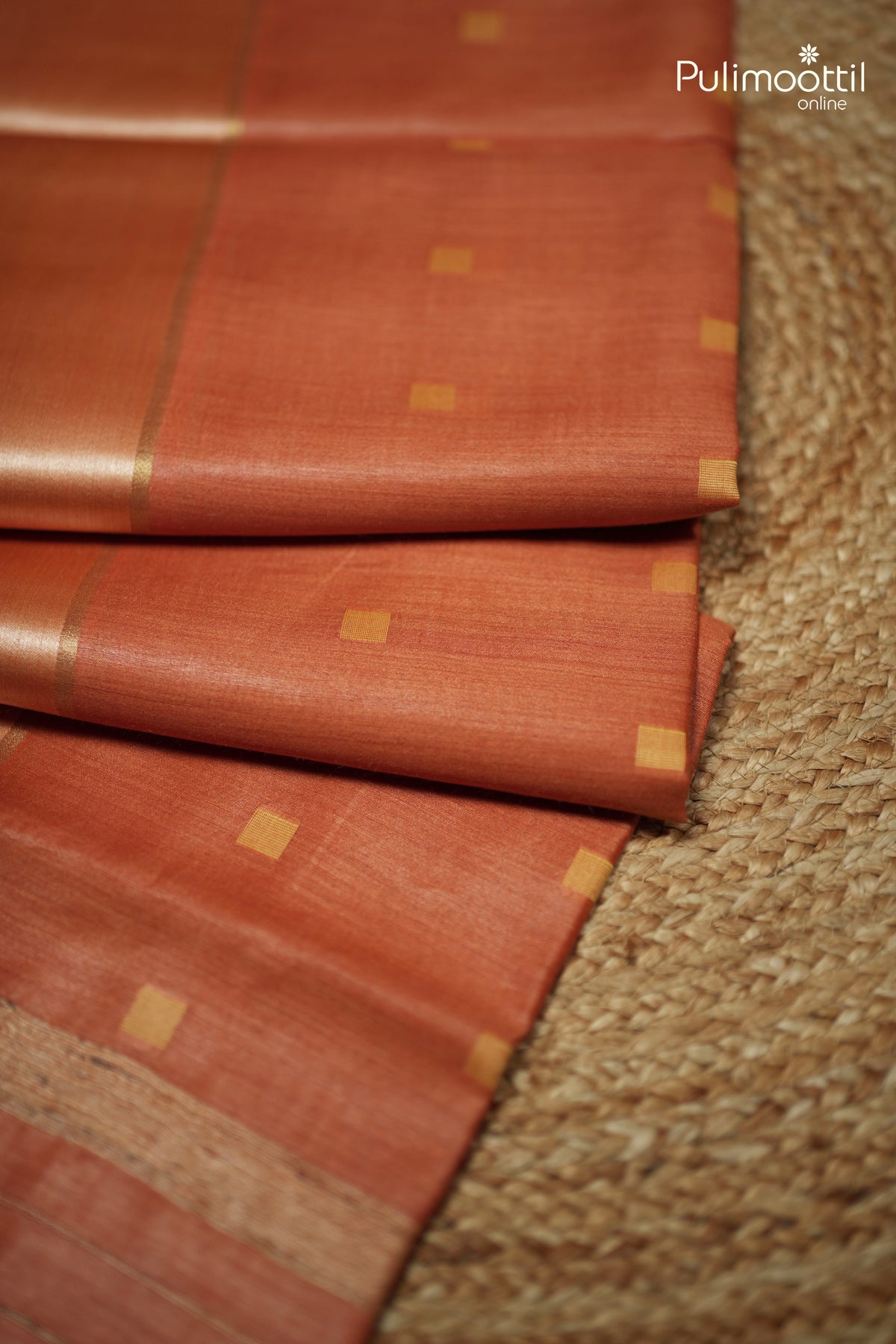 Rust Orange Colour Tussar Silk Saree