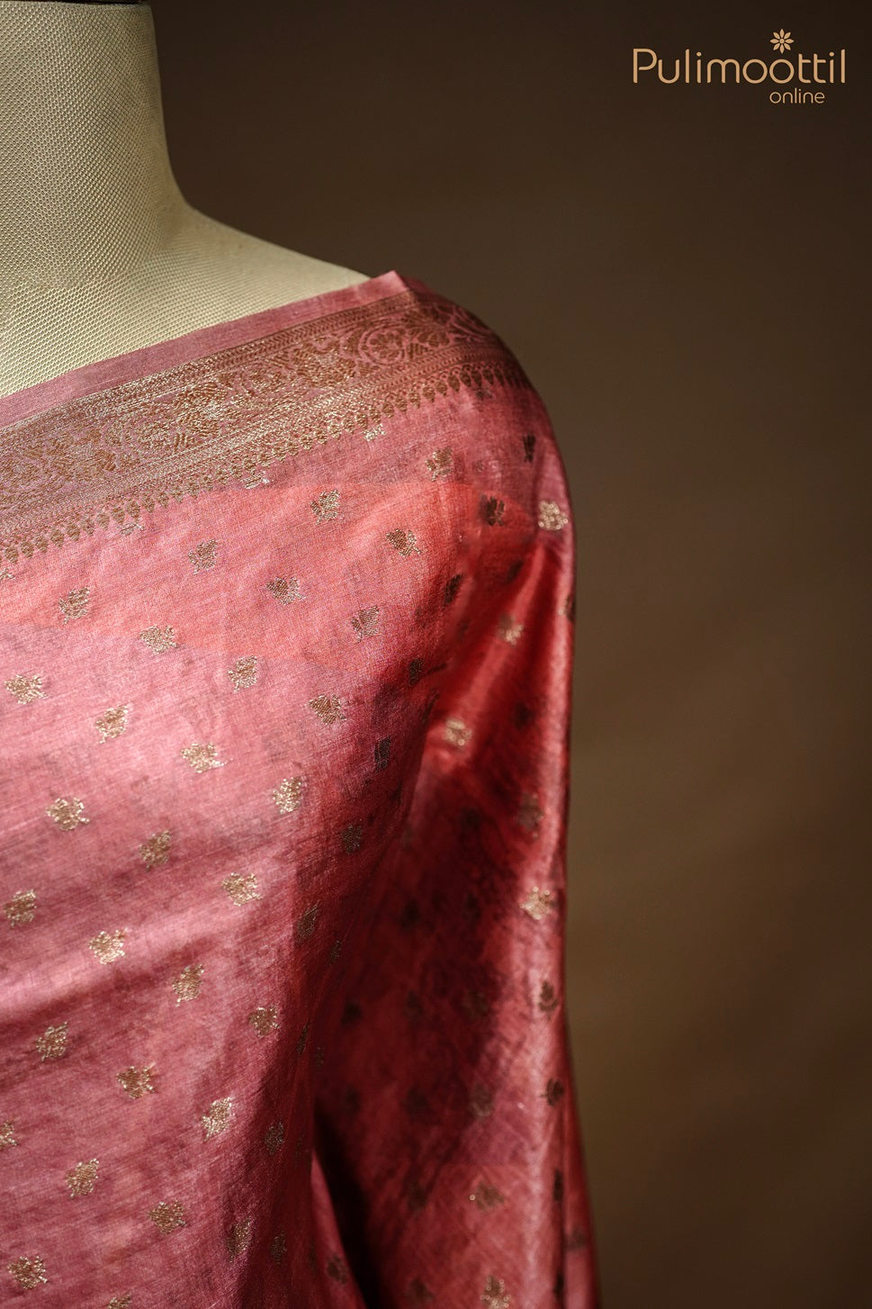 Pastel Peach Shade Tussar Silk Saree.
