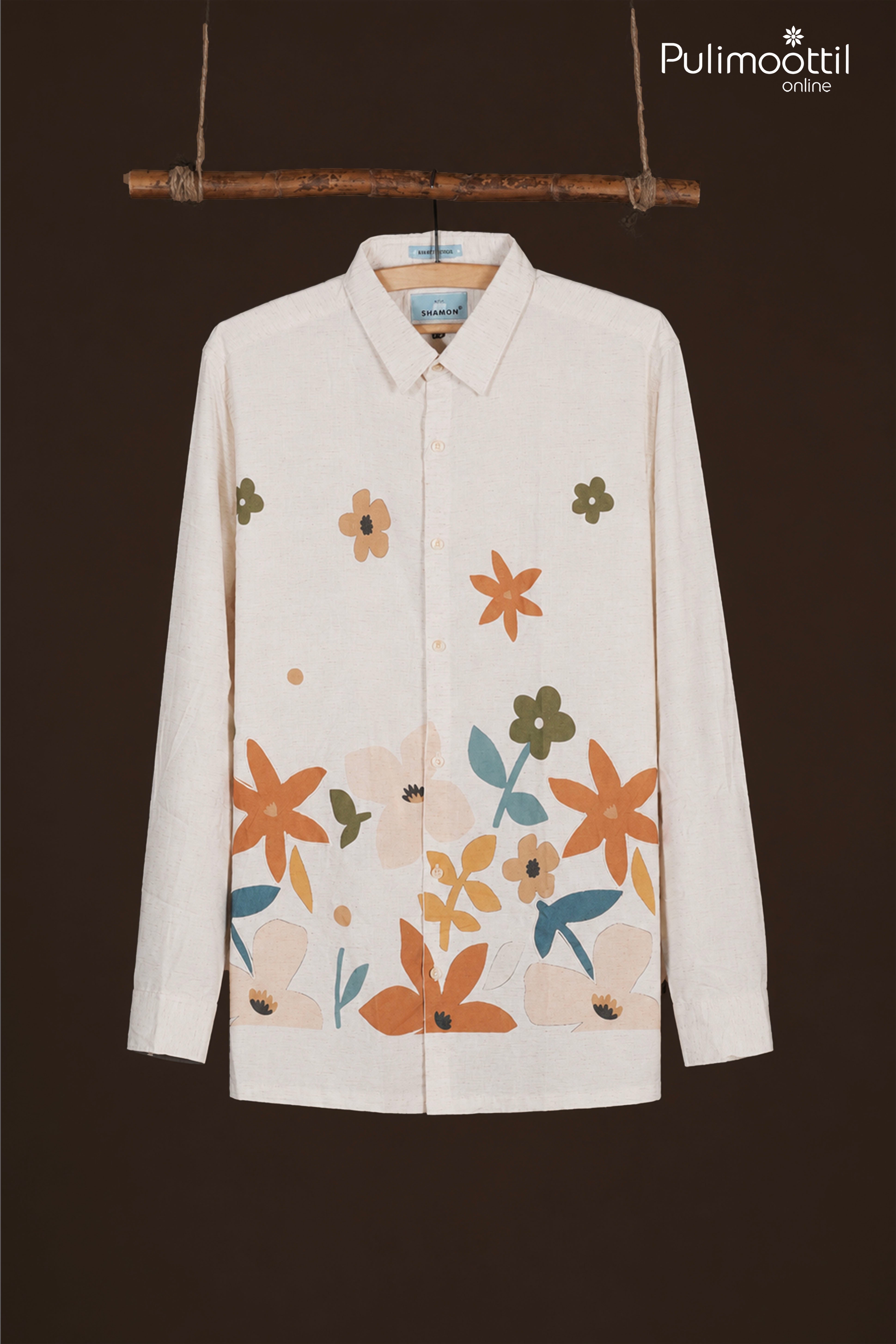 Off White Color Full Sleeve Mens Shirt With Abstract Floral Print